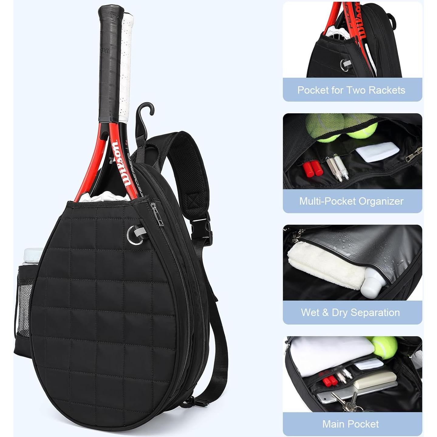 Mochila de Tenis KAVIGOR para 2 Raquetas, Impermeable, Negro