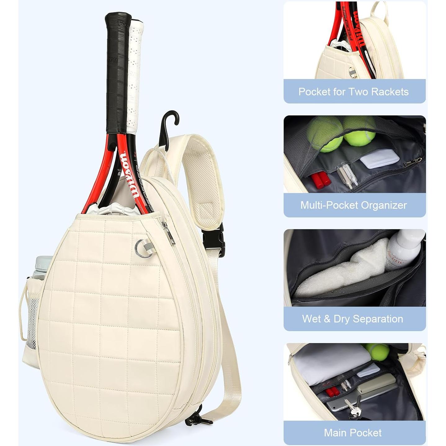 Mochila de Tenis KAVIGOR para 2 Raquetas, Impermeable, Beige