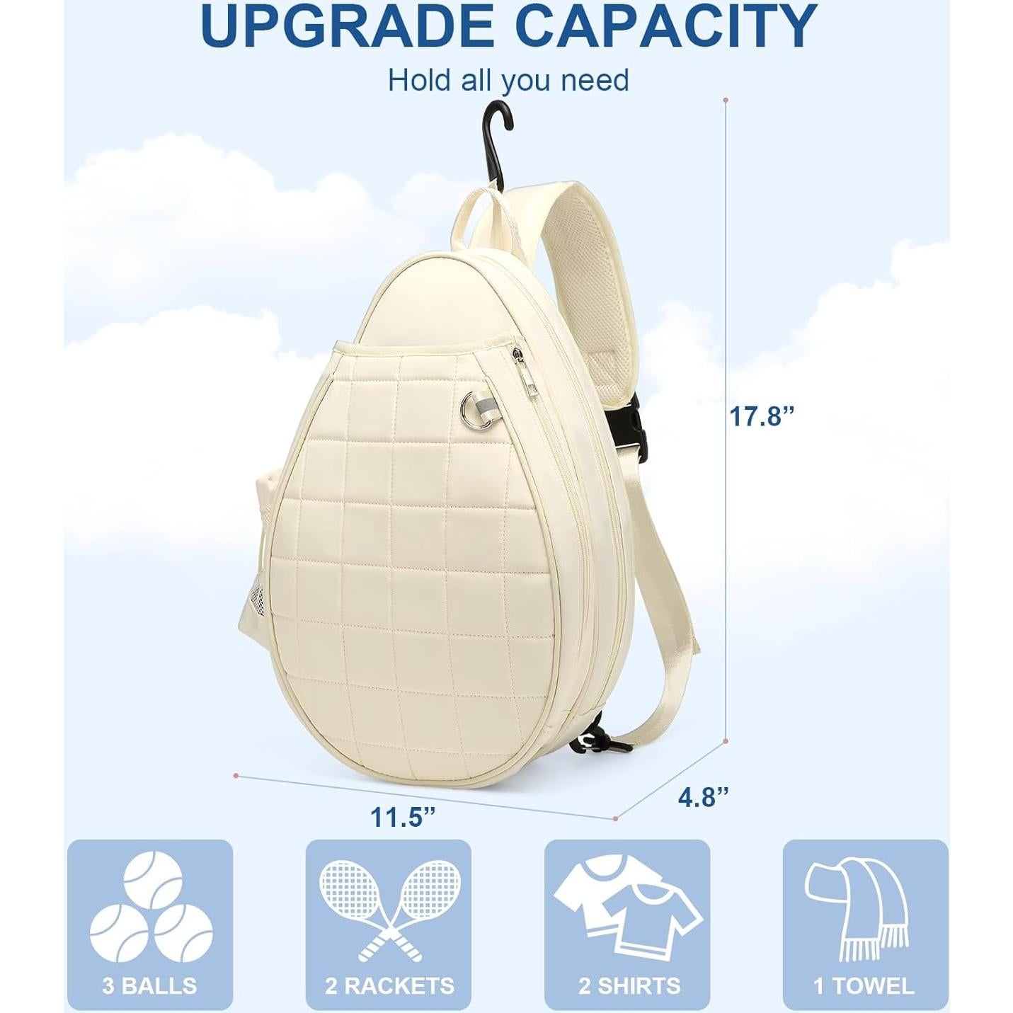 Mochila de Tenis KAVIGOR para 2 Raquetas, Impermeable, Beige
