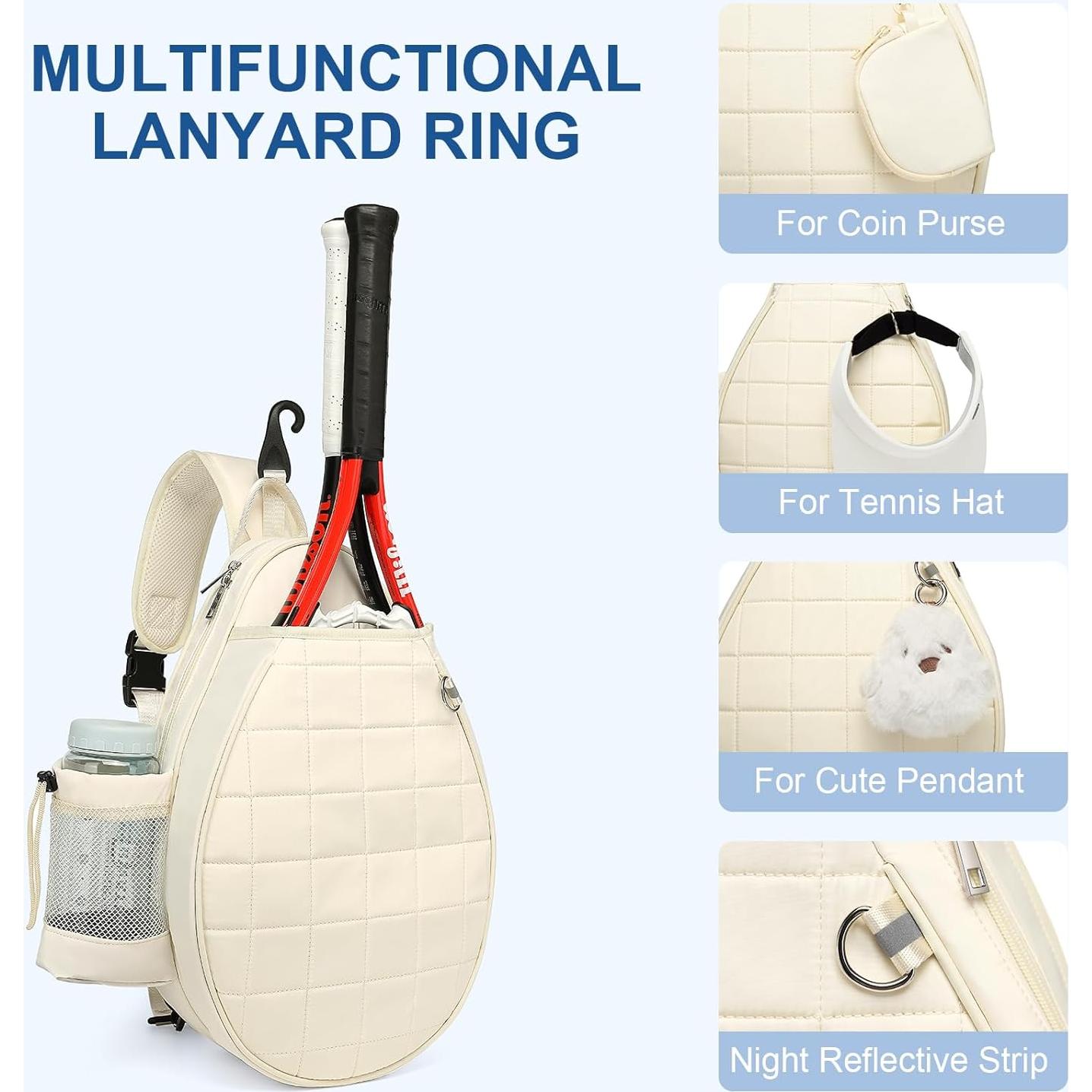 Mochila de Tenis KAVIGOR para 2 Raquetas, Impermeable, Beige