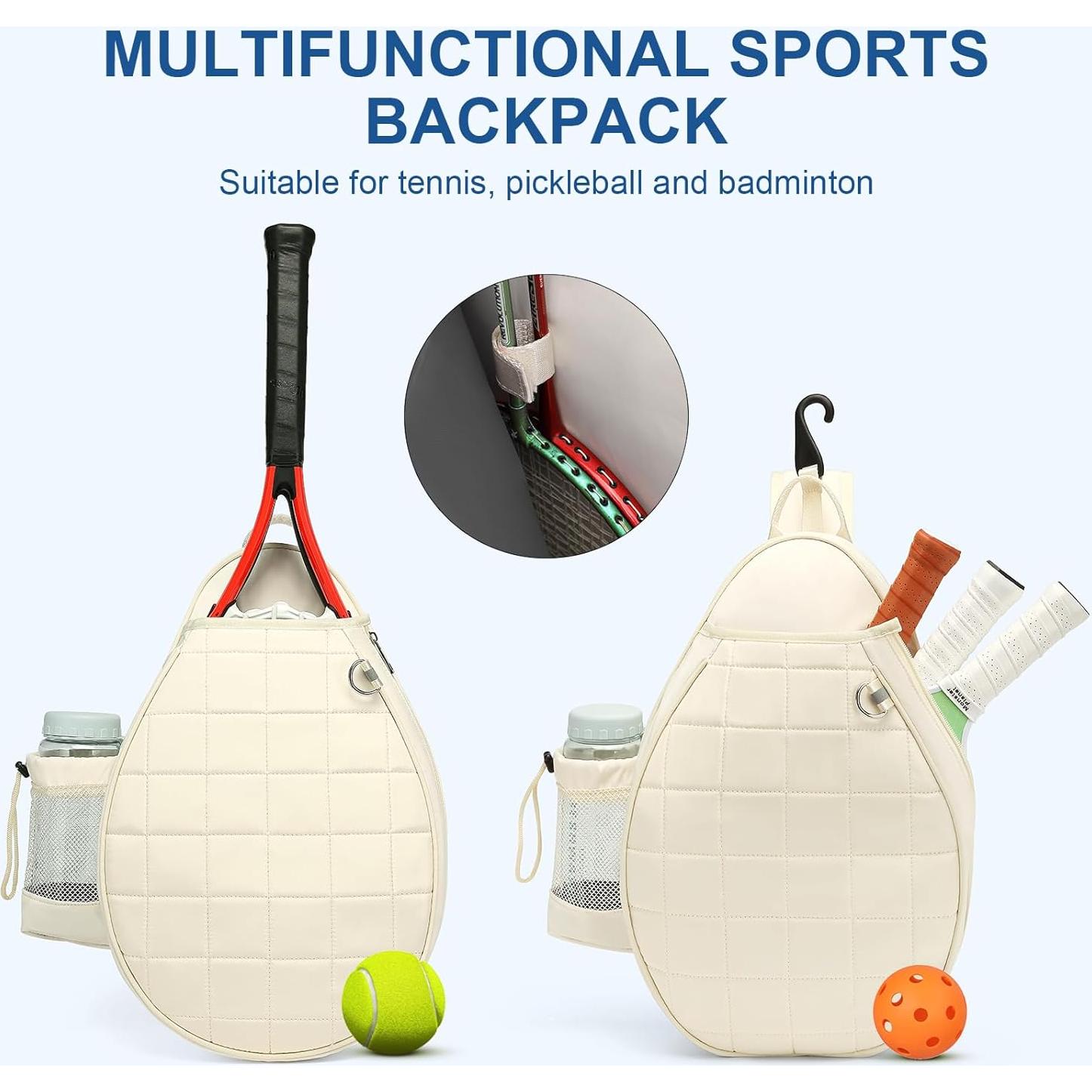 Mochila de Tenis KAVIGOR para 2 Raquetas, Impermeable, Beige