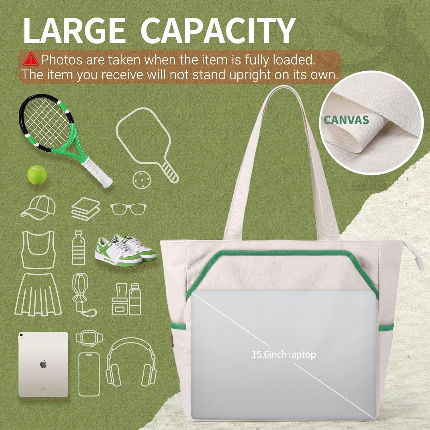 Bolsa de Tenis Tote SMRITI Verde y Blanco, Gran Capacidad