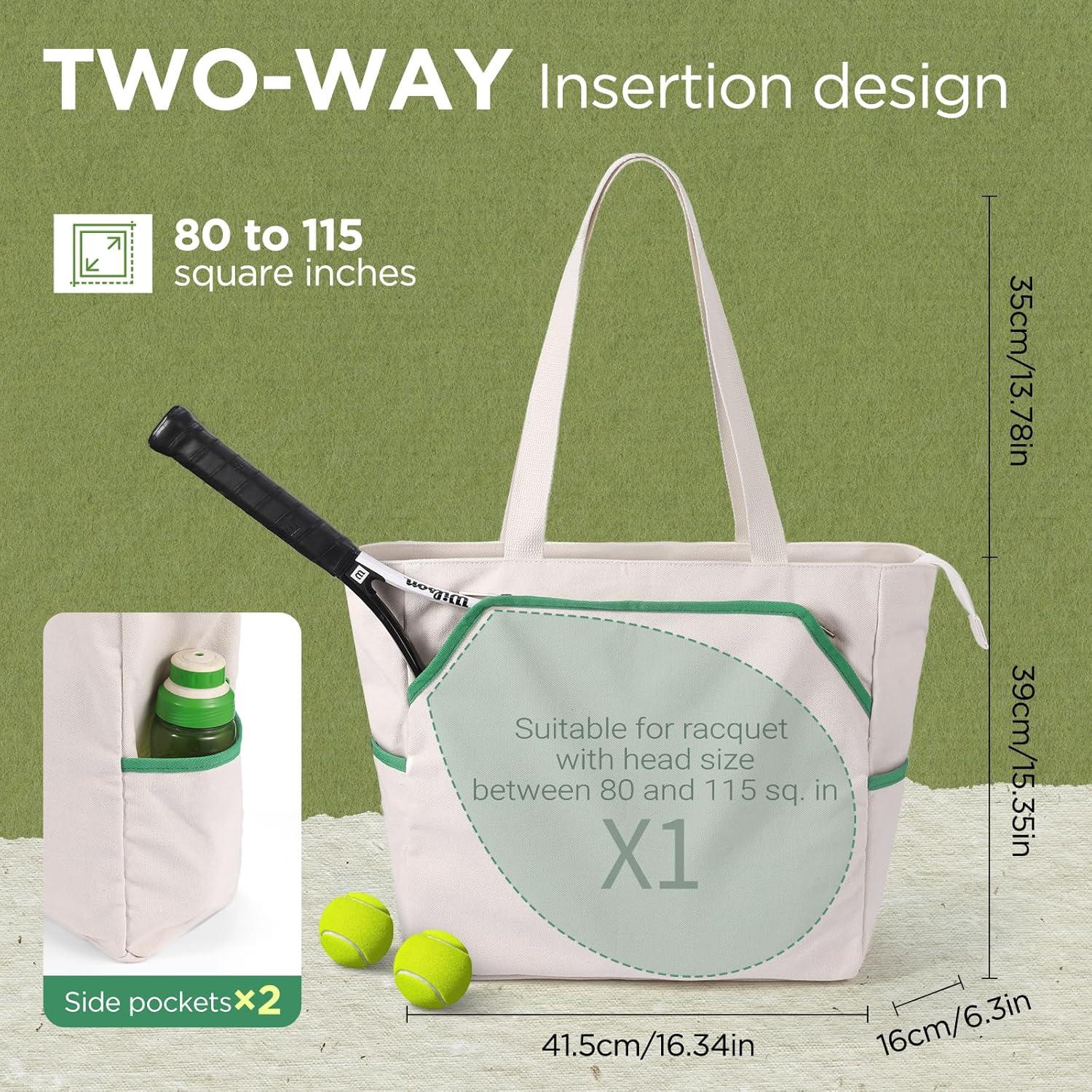 Bolsa de Tenis Tote SMRITI Verde y Blanco, Gran Capacidad