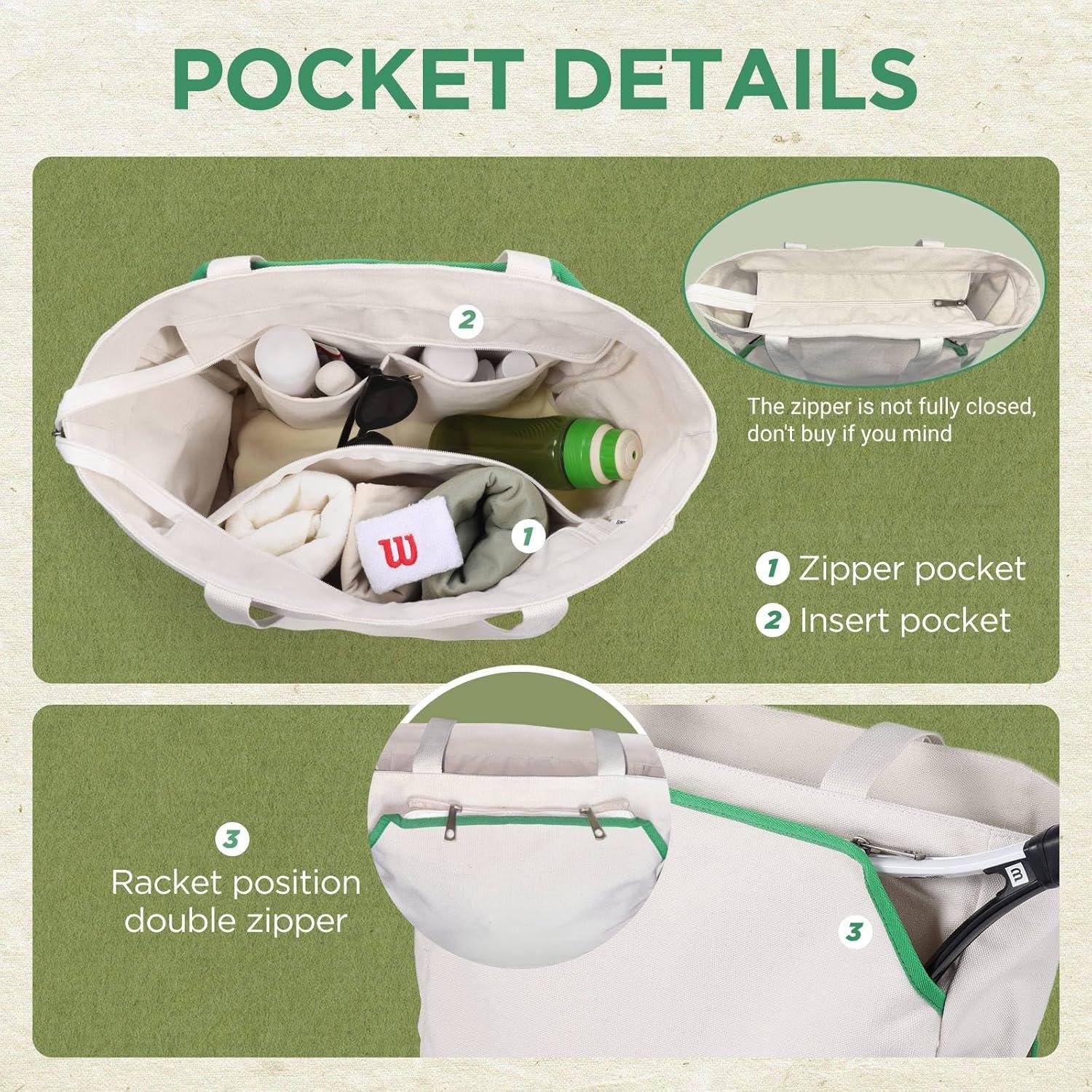Bolsa de Tenis Tote SMRITI Verde y Blanco, Gran Capacidad