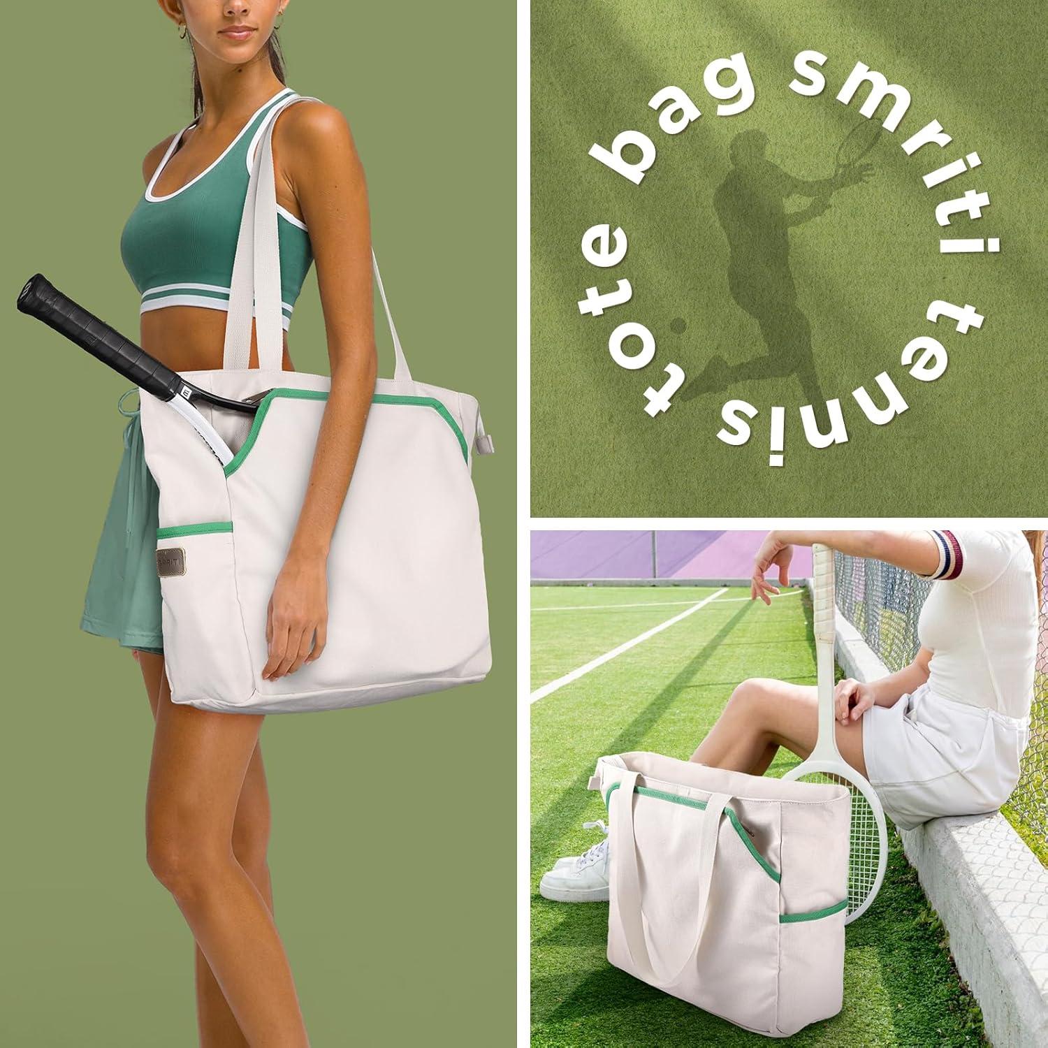 Bolsa de Tenis Tote SMRITI Verde y Blanco, Gran Capacidad