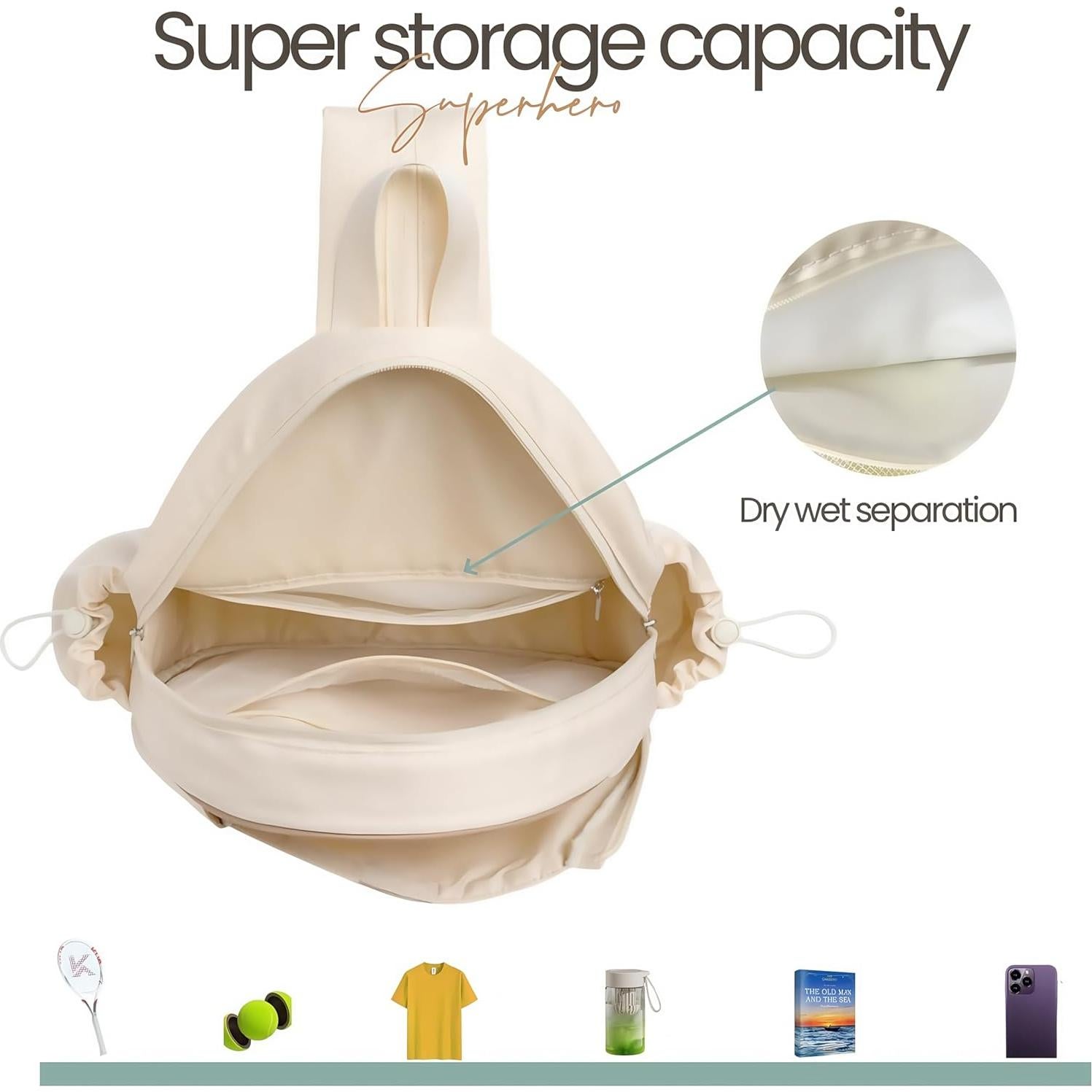 Bolsa de Tenis YIPINLAOBAIXING Beige Acolchada 42x12x33cm