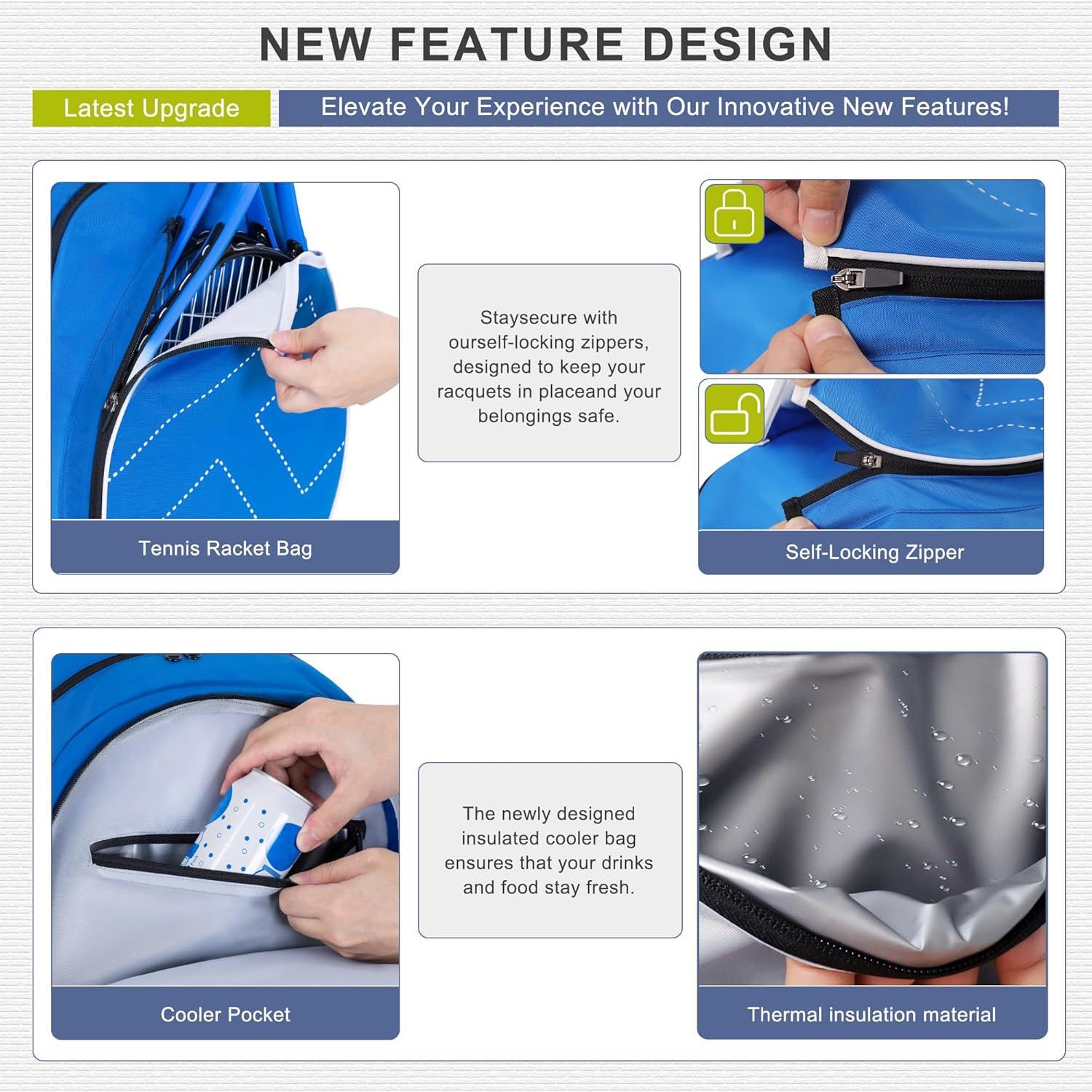 Mochila de Tenis UNIHIMAL Azul Oscuro, Capacidad para 2 Raquetas