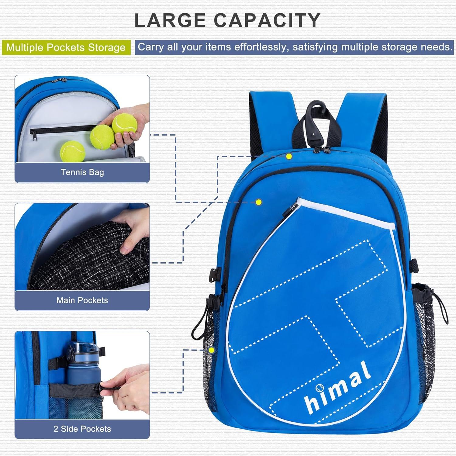 Mochila de Tenis UNIHIMAL Azul Oscuro, Capacidad para 2 Raquetas