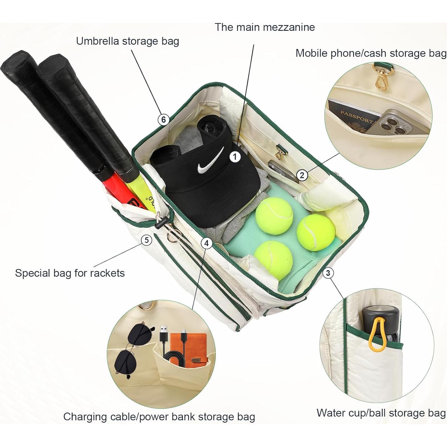 Bolsa de Tenis 2-en-1 CCGTIOR Q2438-01 25L Blanca