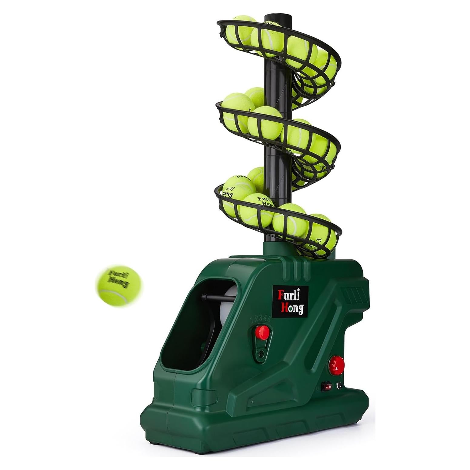 Máquina de Pelotas de Tenis Portátil Furlihong 3819BH - 5 Ángulos, 2 Potencias, 4 Intervalos, Hasta 48.3 km/h