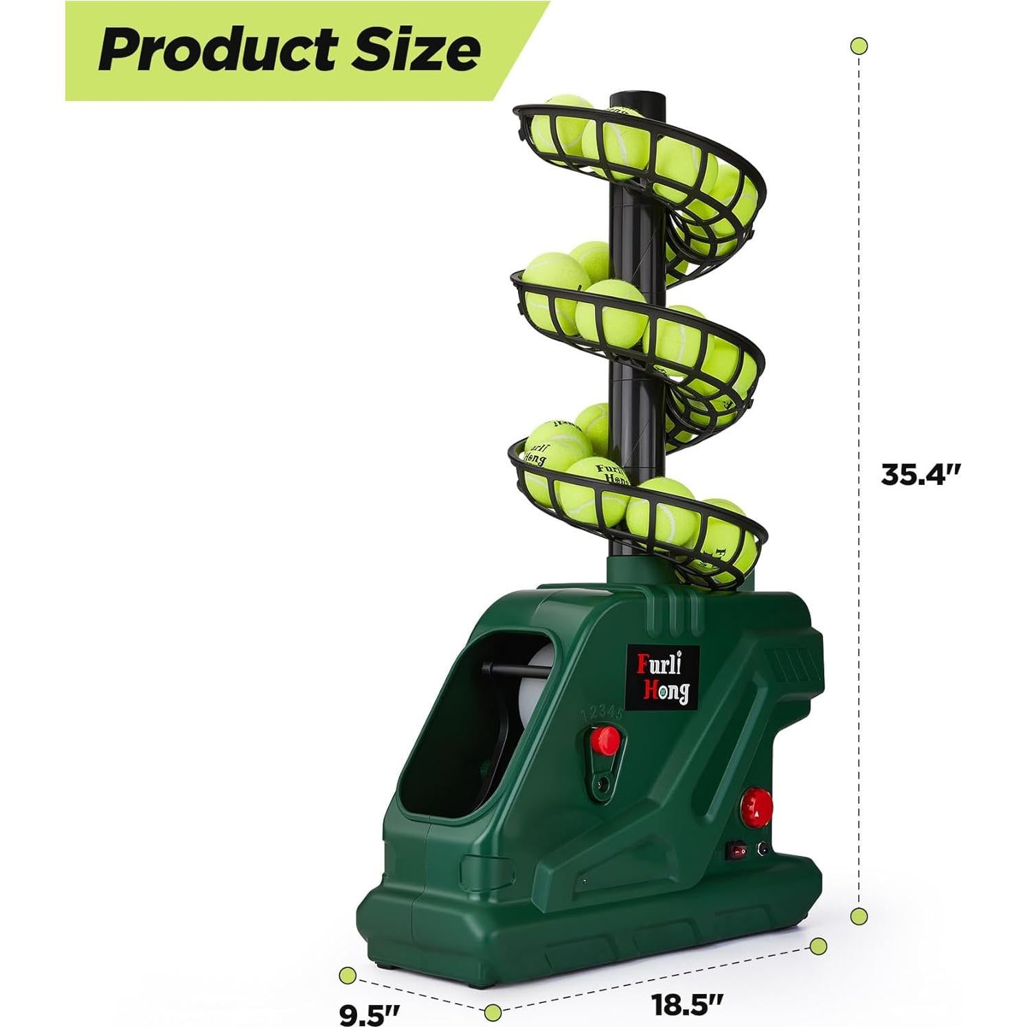 Máquina de Pelotas de Tenis Portátil Furlihong 3819BH - 5 Ángulos, 2 Potencias, 4 Intervalos, Hasta 48.3 km/h