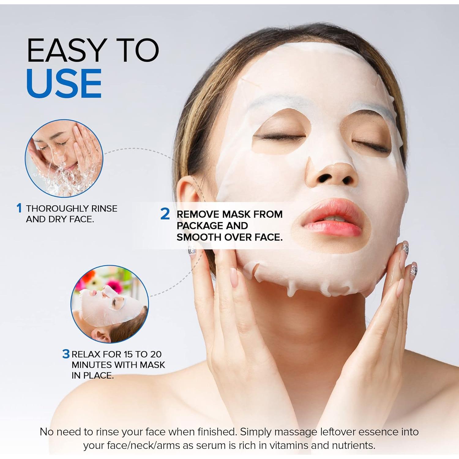 Máscara Facial Azure Cosmetics - Ácido Hialurónico y Retinol - 5 Pzas