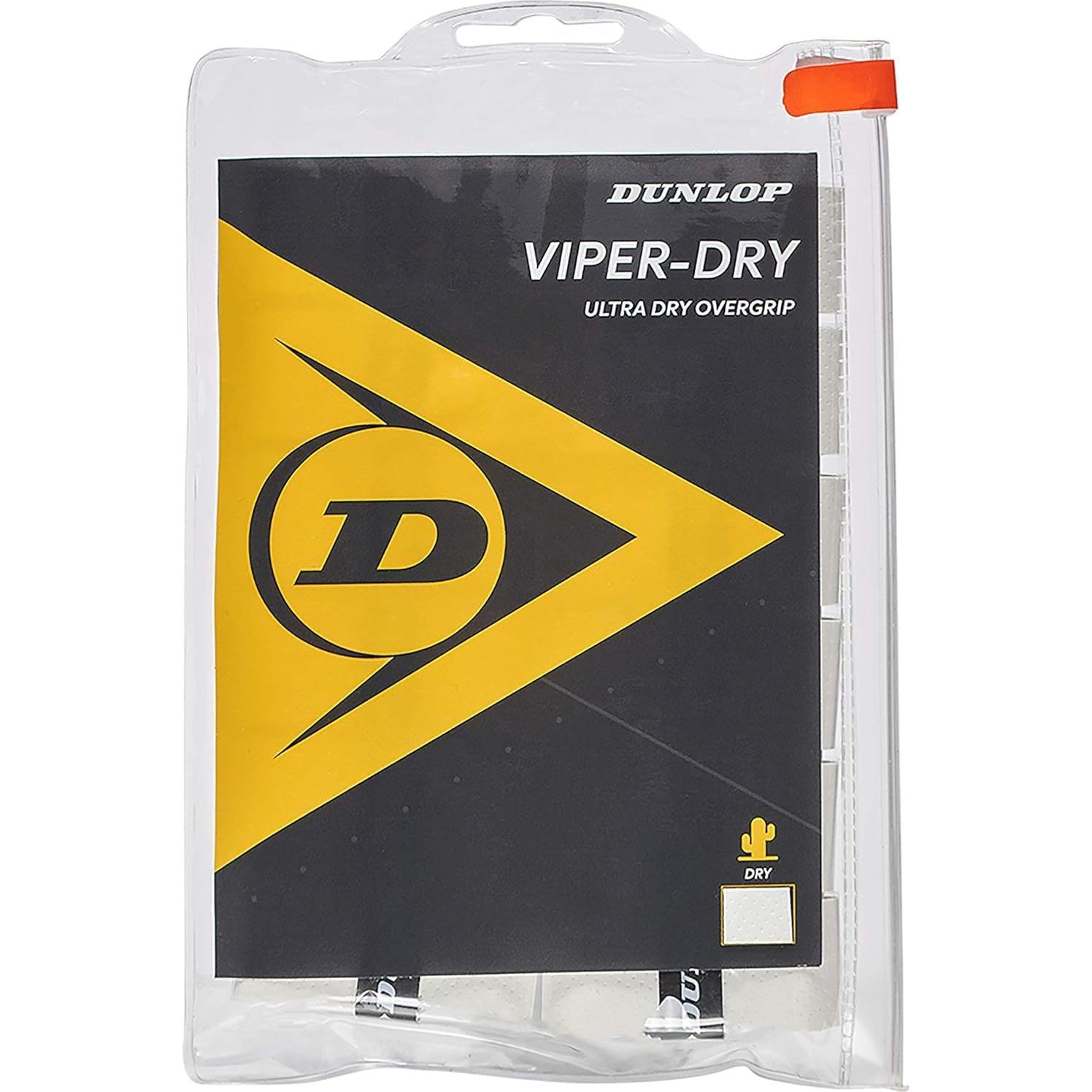 Overgrip de Tenis Dunlop Viper Dry - Paquete de 12 Grips Blancos
