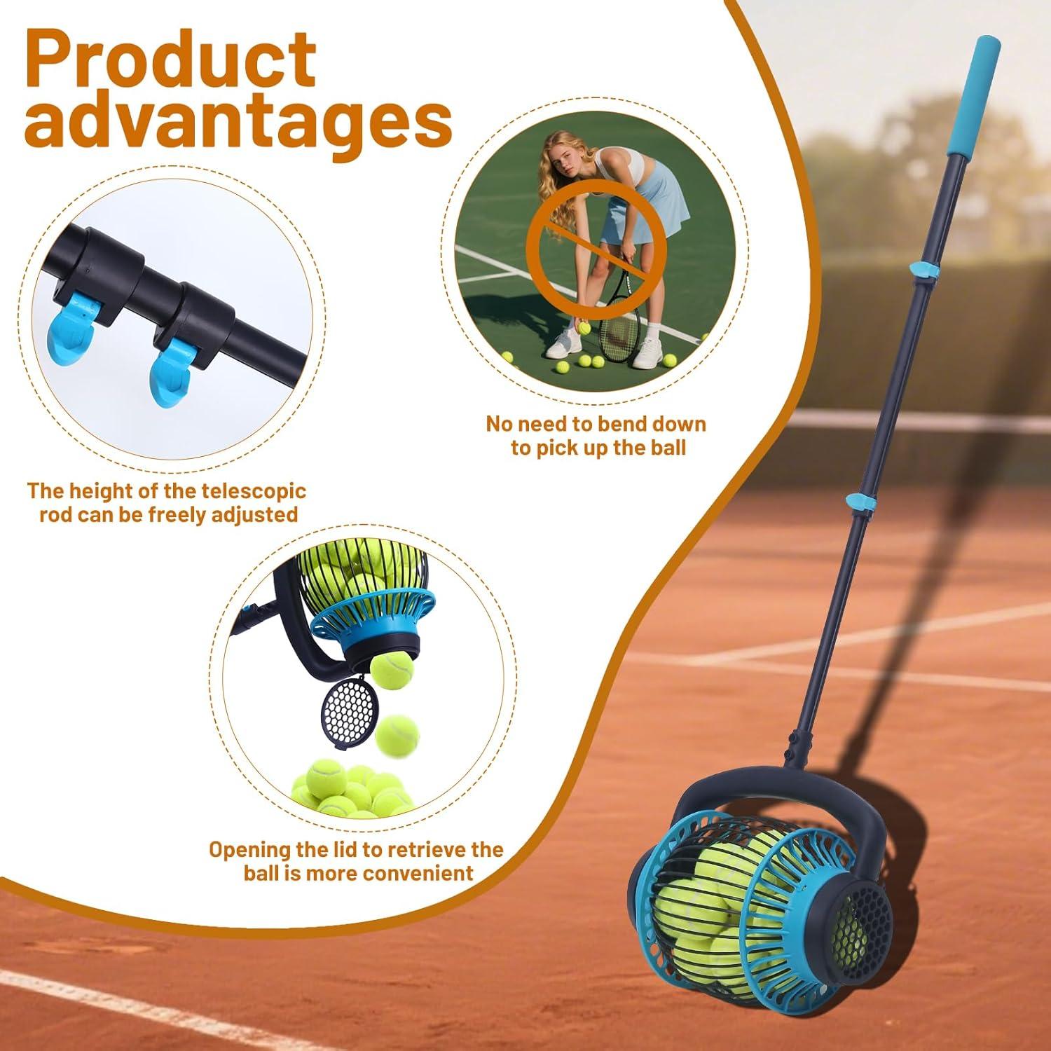 Rodillo Recolector de Pelotas de Tenis Xiwrdok Ajustable 20 Pelotas