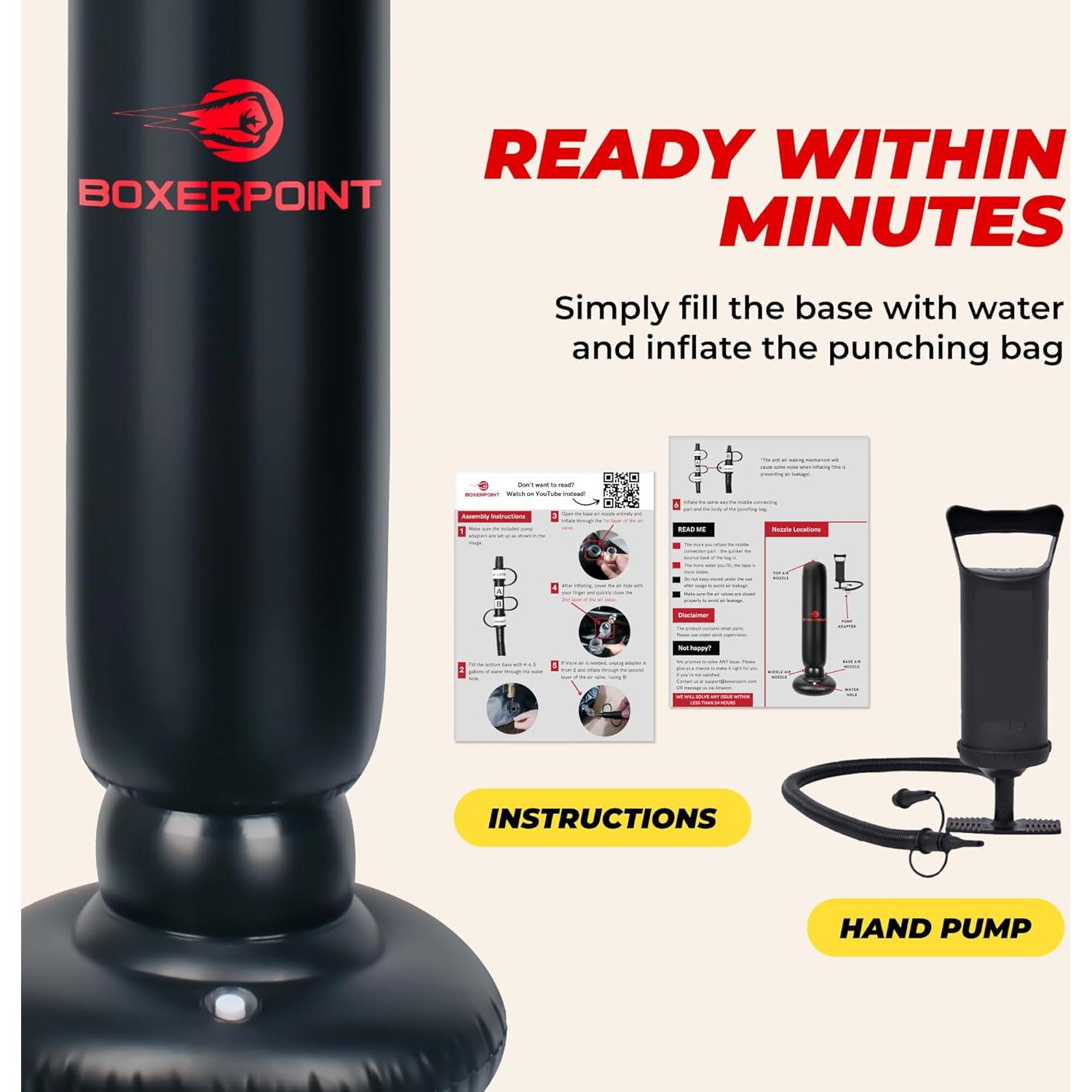 Saco de Boxeo Inflable BOXERPOINT 160 cm para Niños 3-8 Años