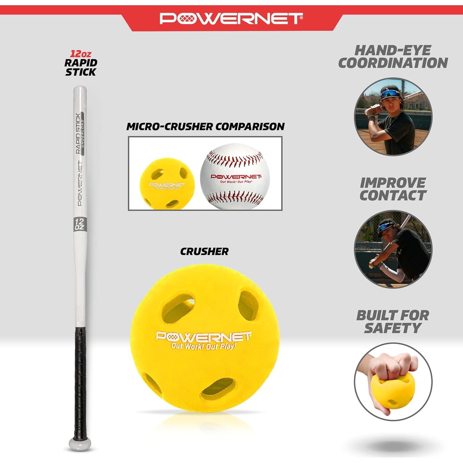 Bate de Entrenamiento PowerNet con 6 Micro Crushers Amarillos