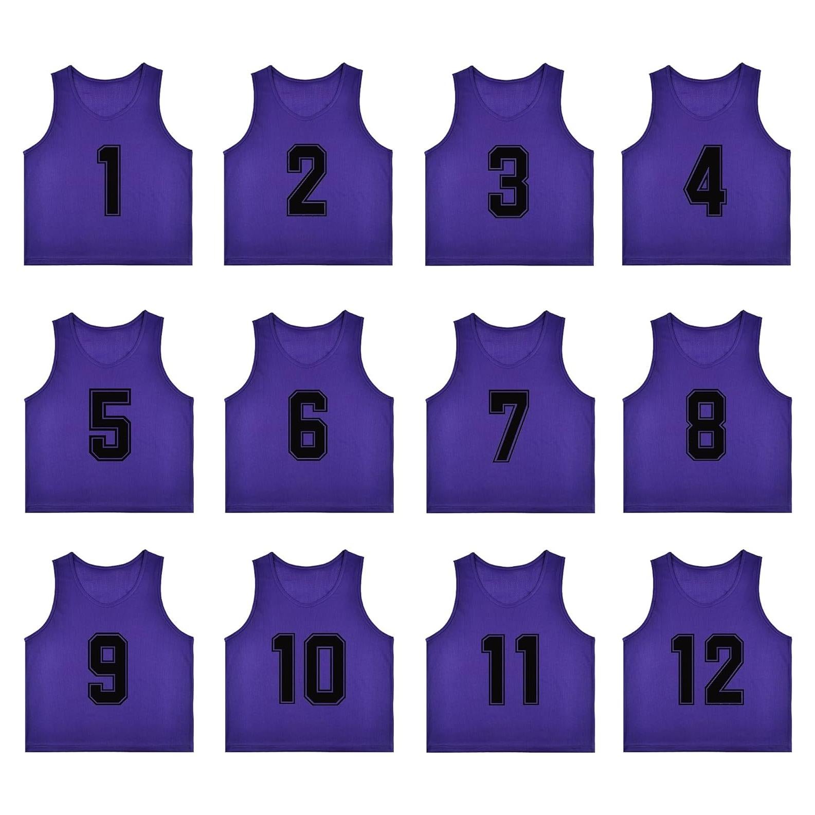 Juego de 12 Chalecos Numerados de Fútbol RE-HUO con Bolsa
