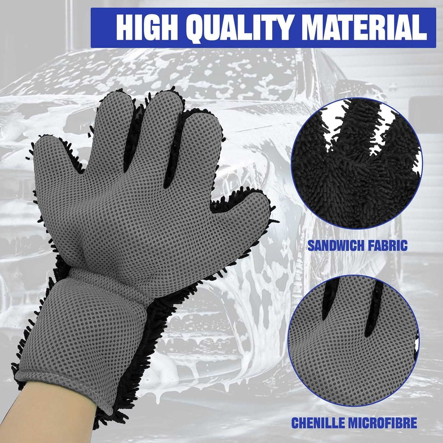 Guantes de Lavado de Autos Ongfuwu 2PCS Microfibra 28x25cm