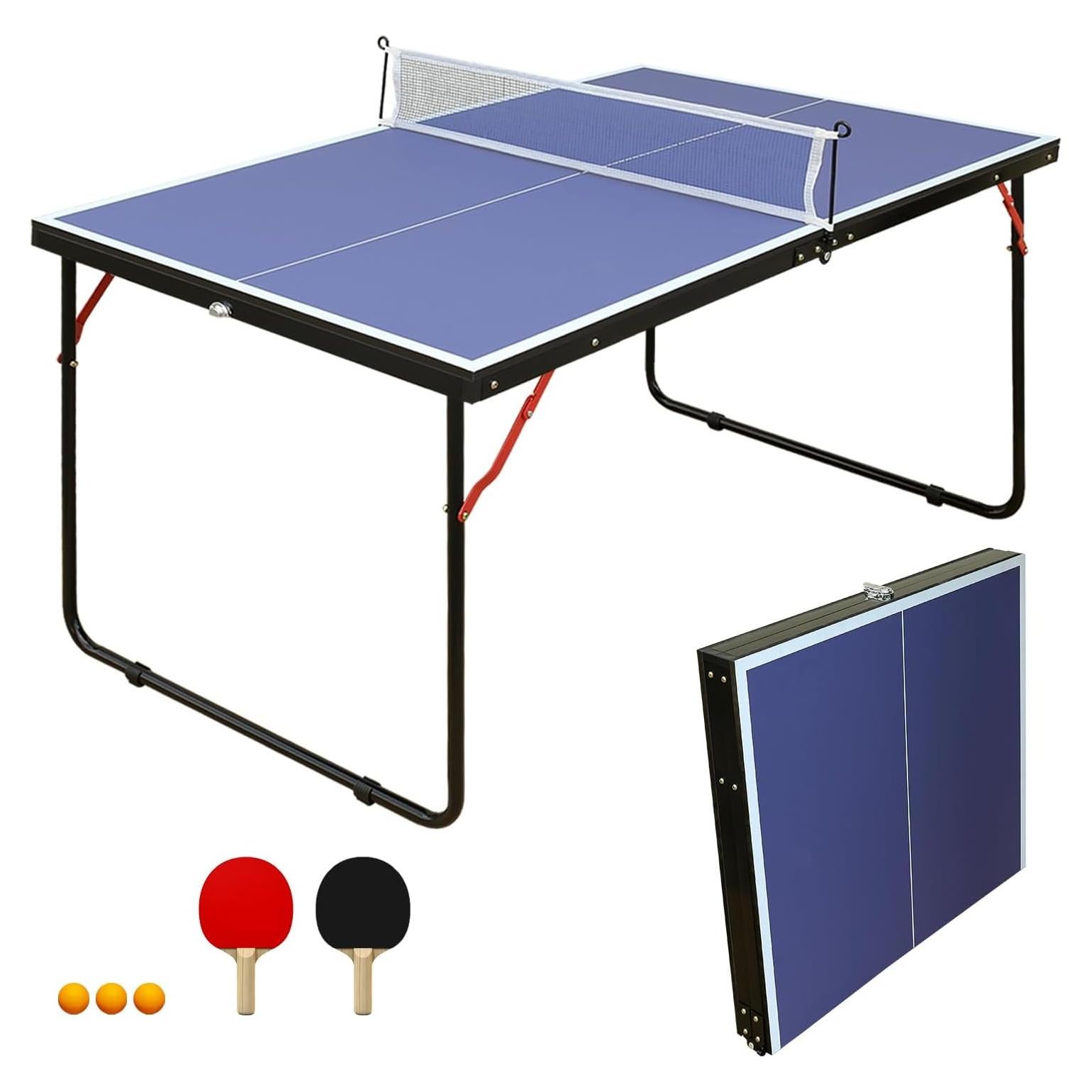 Mesa de Ping Pong Plegable LSKSSNG 4.5ft Azul con Red y Palas