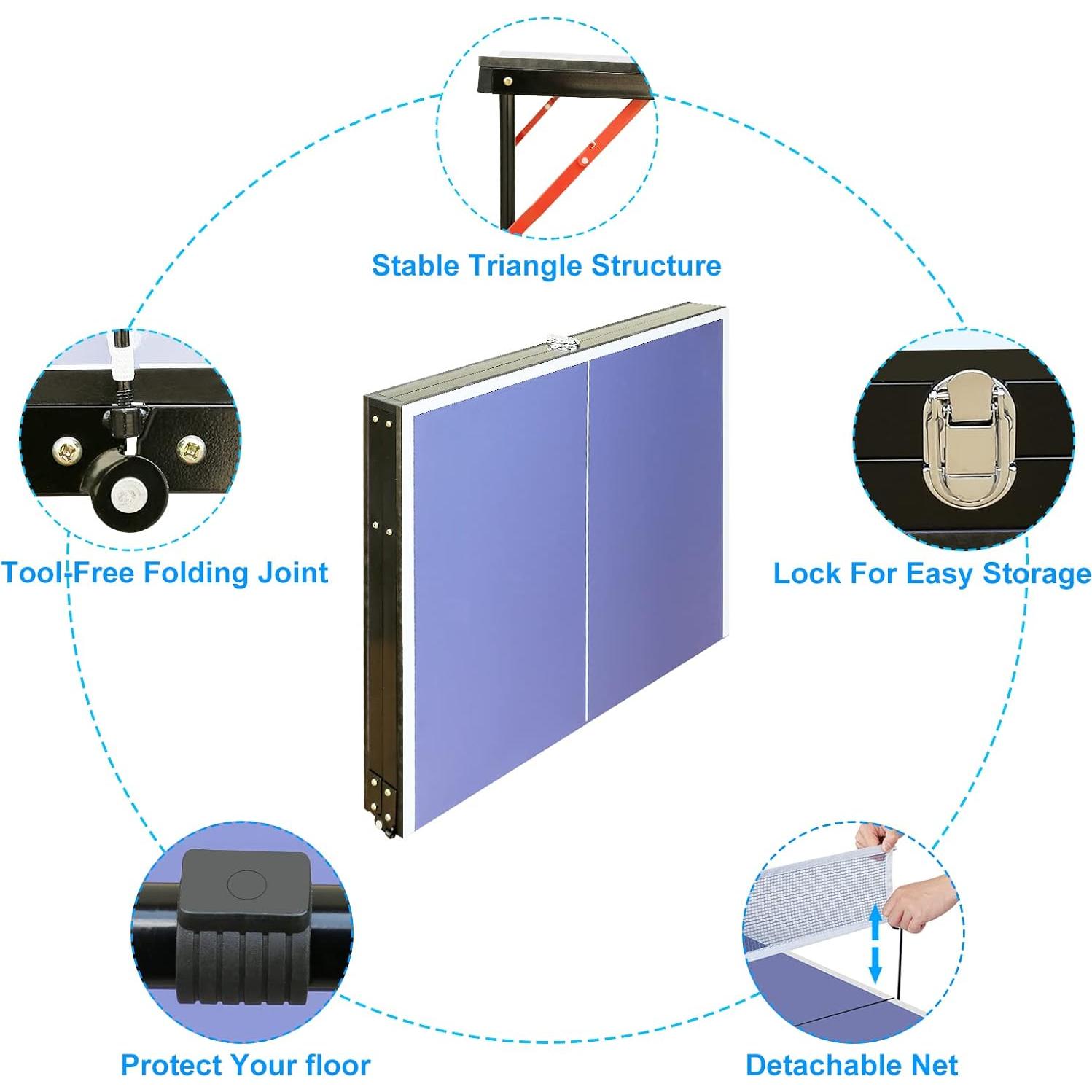 Mesa de Ping Pong Plegable LSKSSNG 4.5ft Azul con Red y Palas