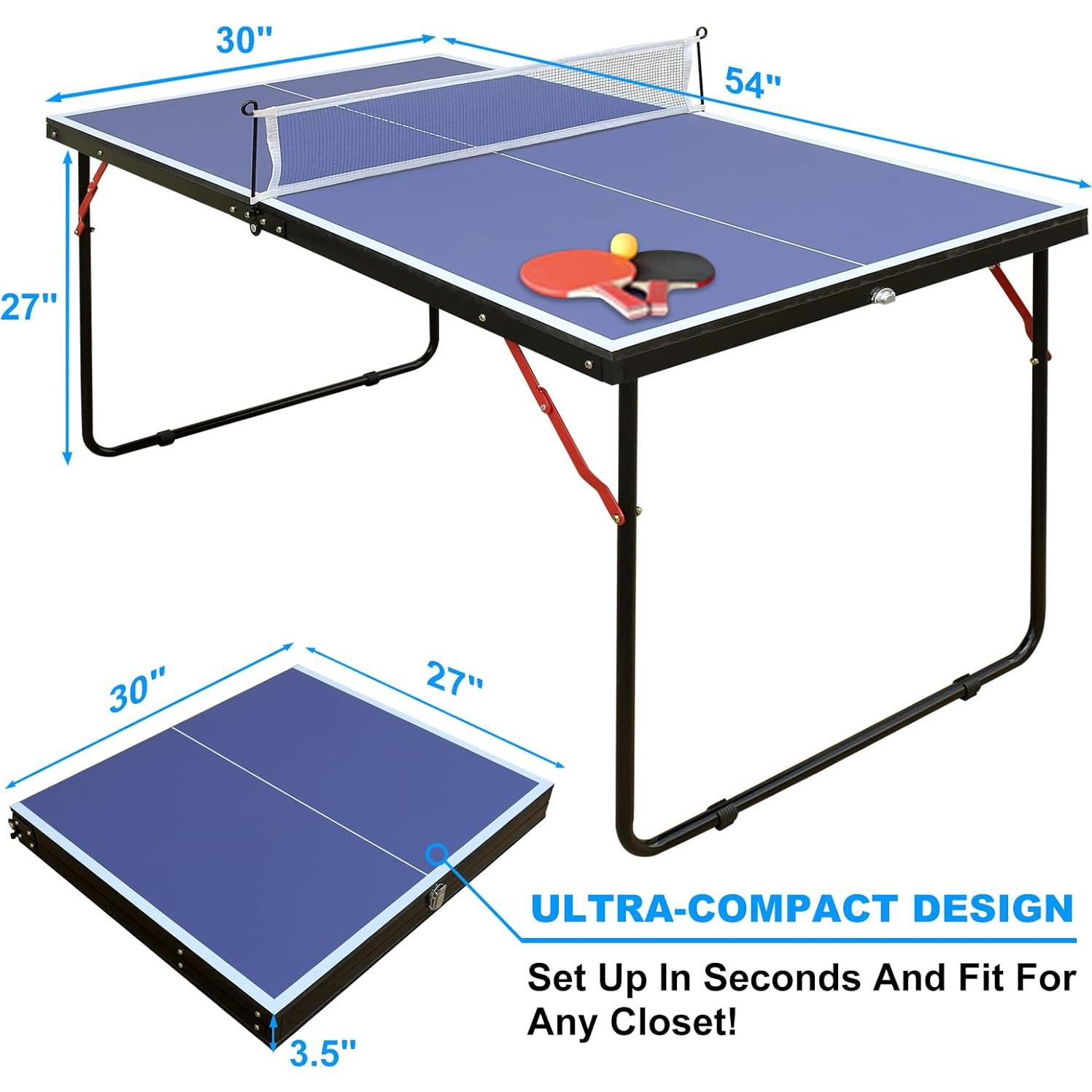 Mesa de Ping Pong Plegable LSKSSNG 4.5ft Azul con Red y Palas