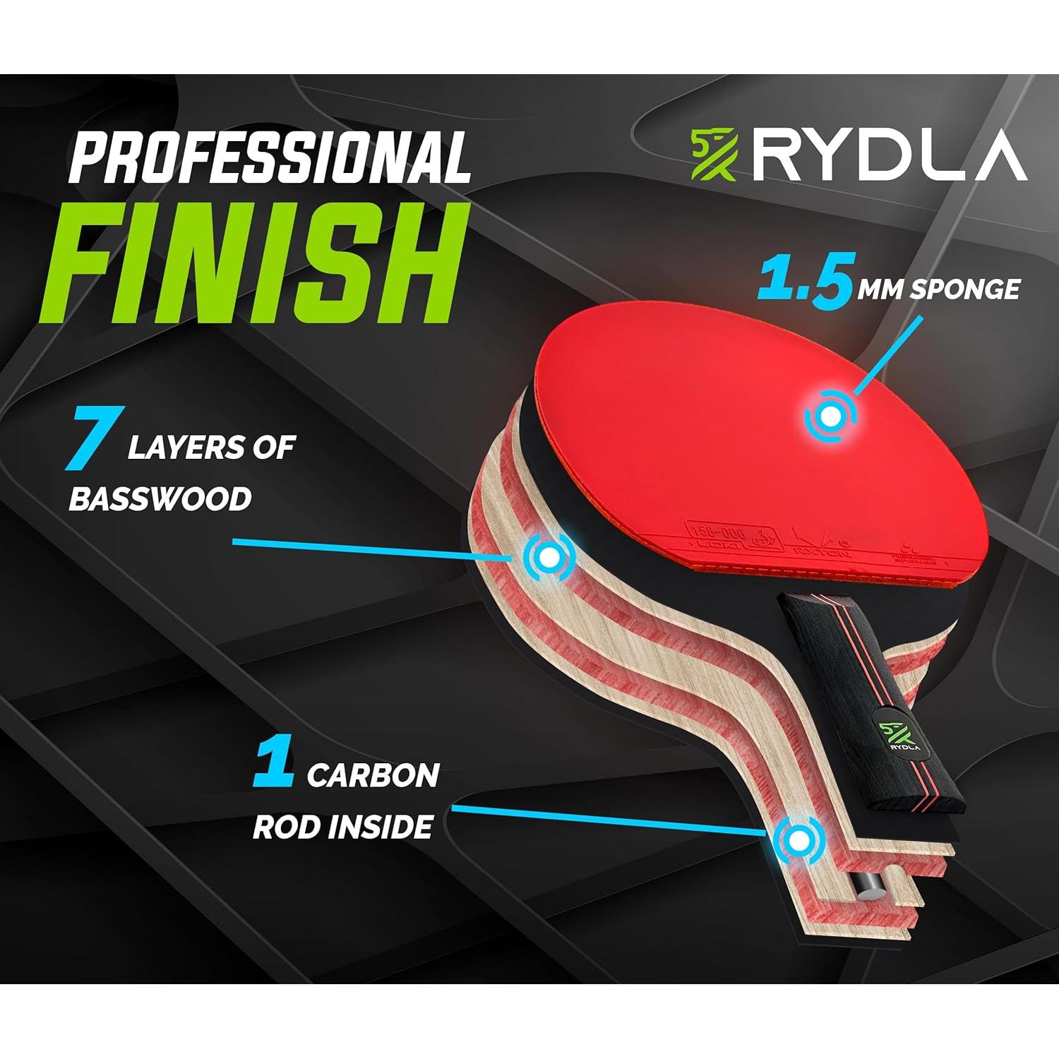 Paleta de Ping Pong Rydla Profesional con Fibra de Carbono