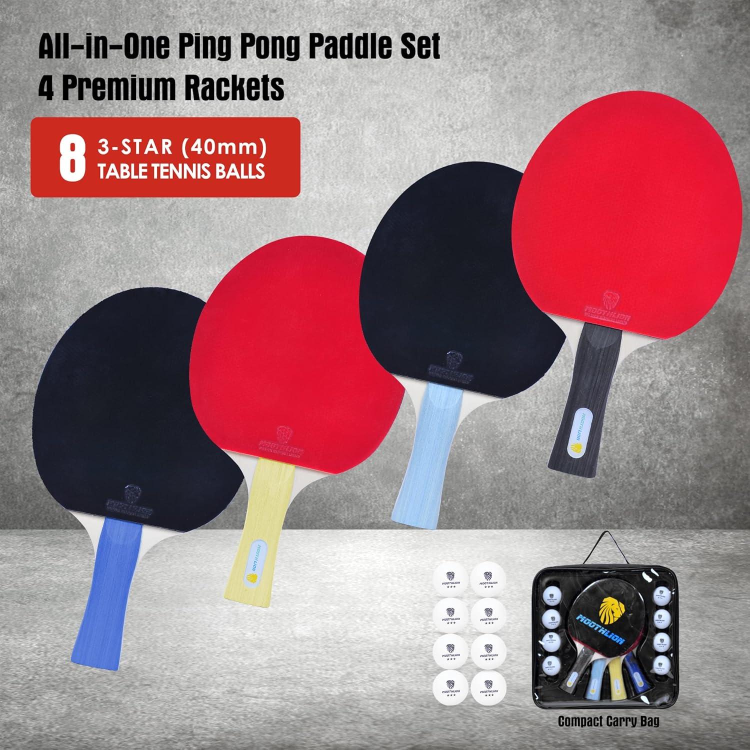 Juego de Palas de Ping Pong MOOTHLION con 4 Palas y 8 Pelotas