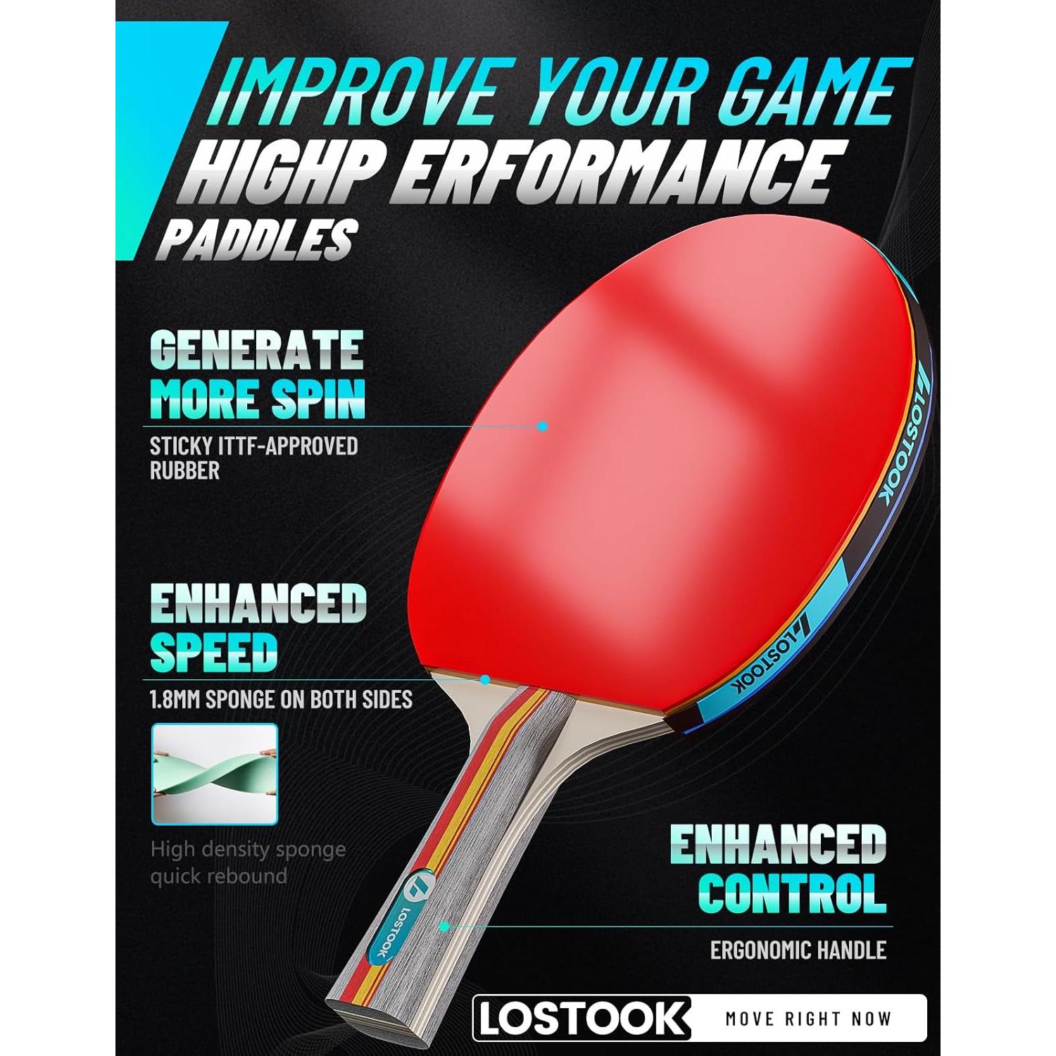 Juego de palas de ping pong Lostook LST-PPQP-k01-03 con estuche