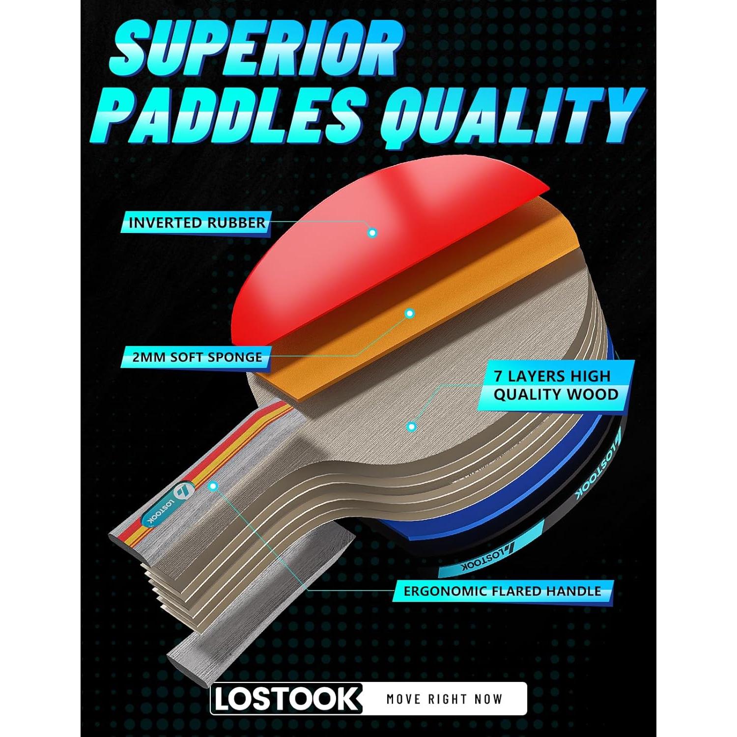 Juego de palas de ping pong Lostook LST-PPQP-k01-03 con estuche