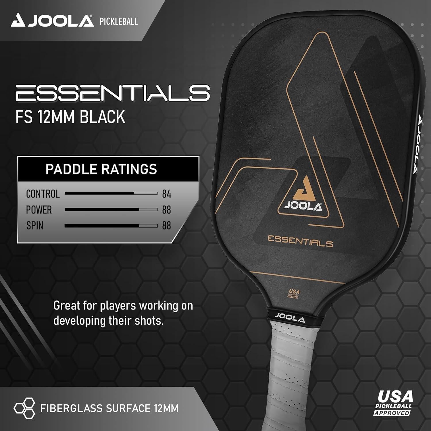Paleta de Pickleball JOOLA Esenciales Negra - Fibra de Vidrio