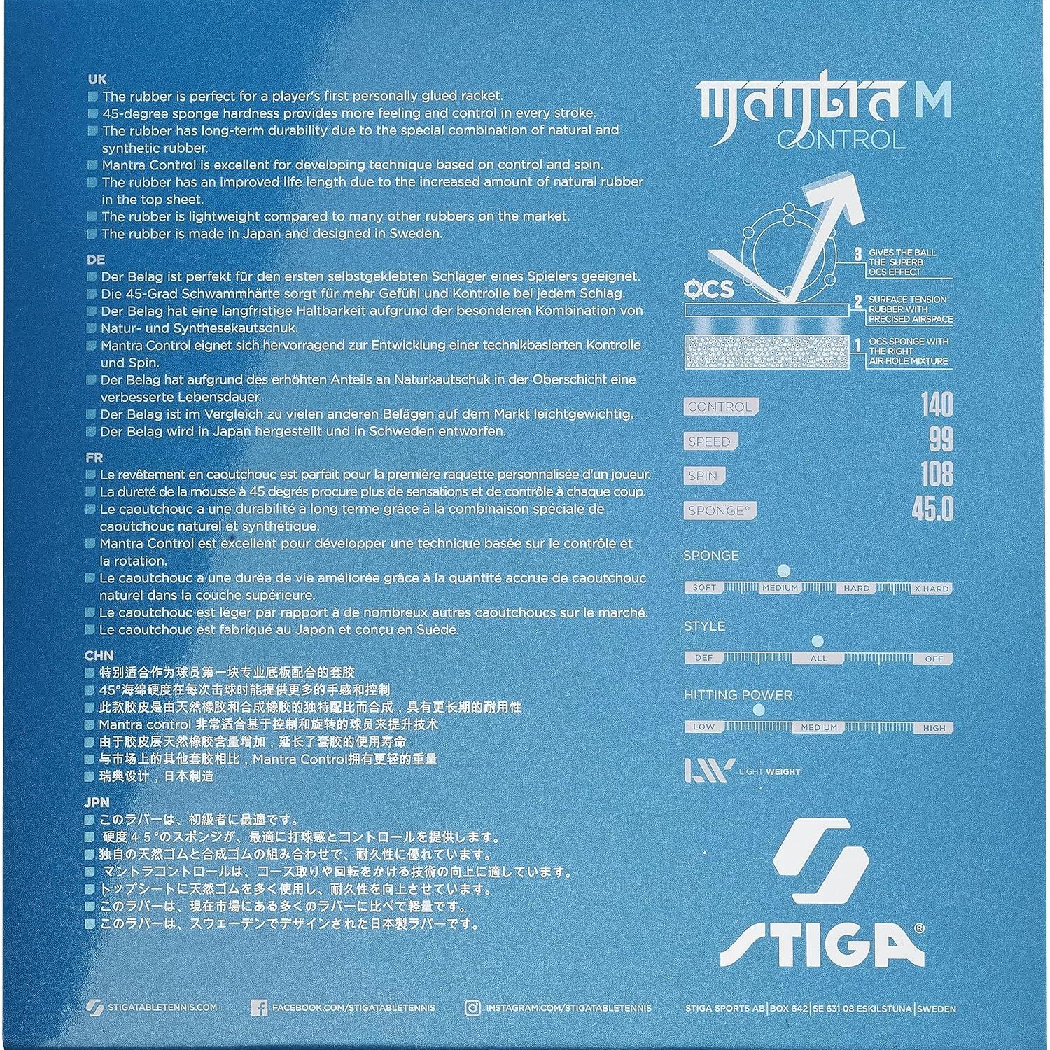 Goma de Tenis de Mesa Stiga Mantra Control 2.0mm Negra