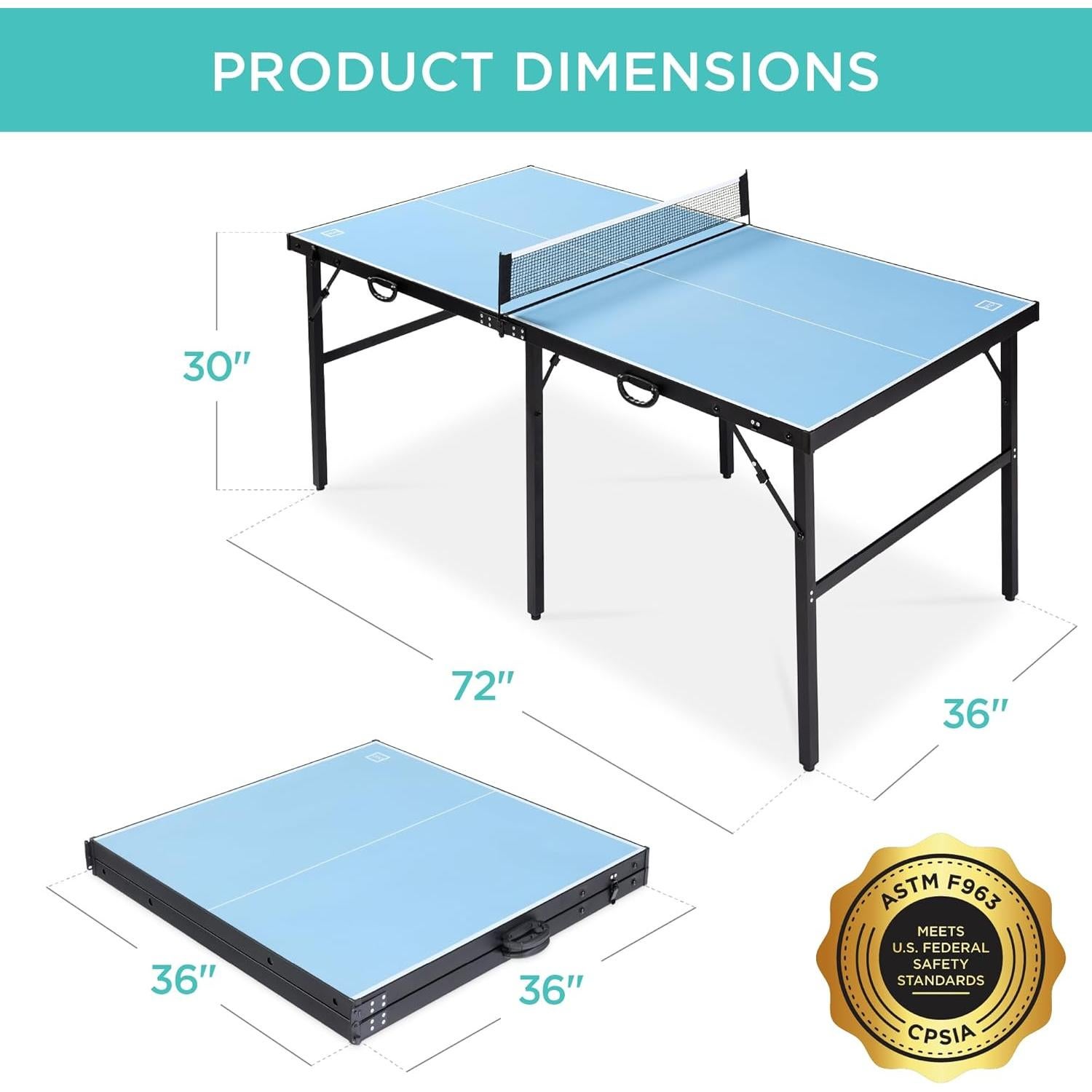 Mesa de Ping Pong Portátil Mejor Opción 182x91cm Plegable