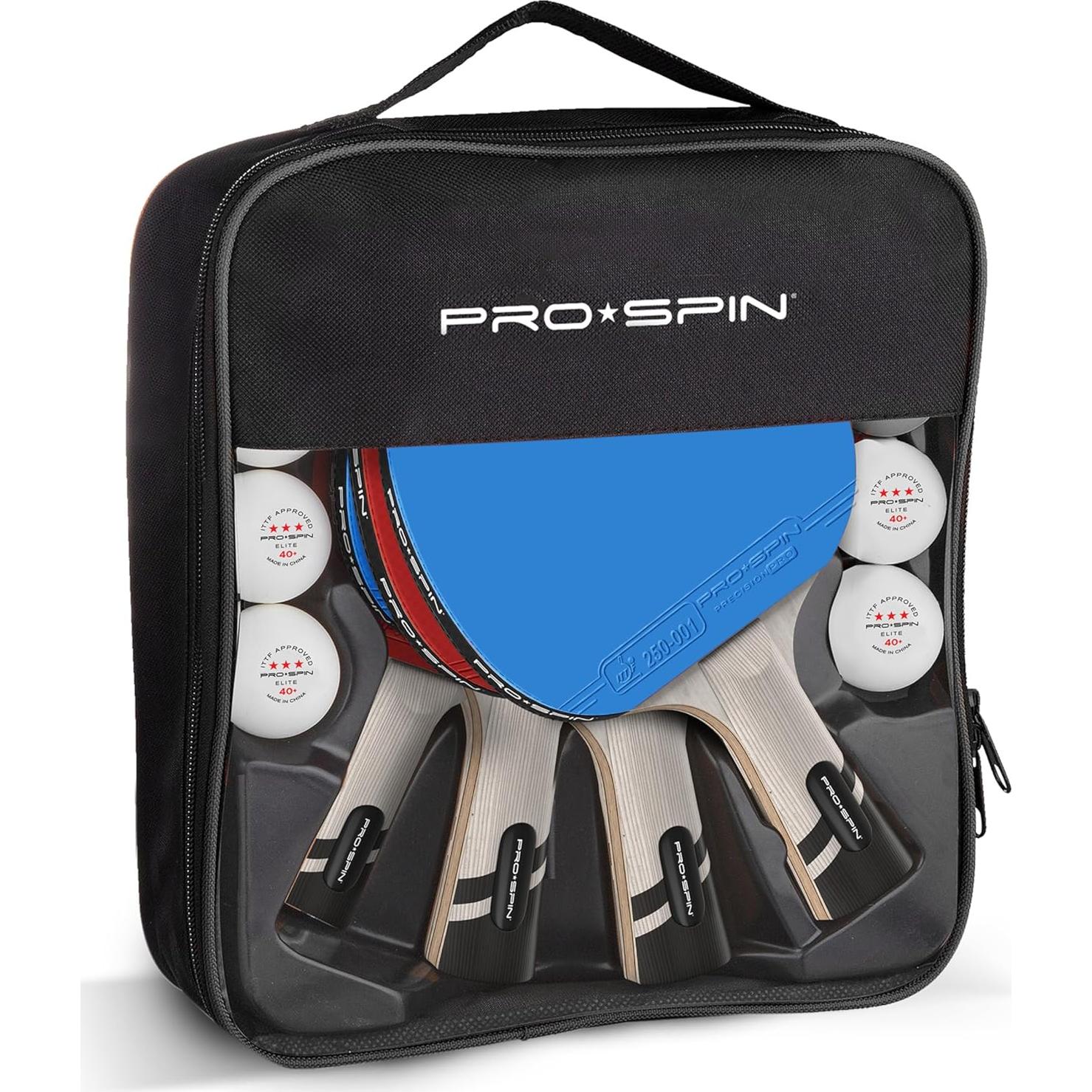 Palas de Ping Pong PRO-SPIN de Fibra de Carbono - Paquete de 4