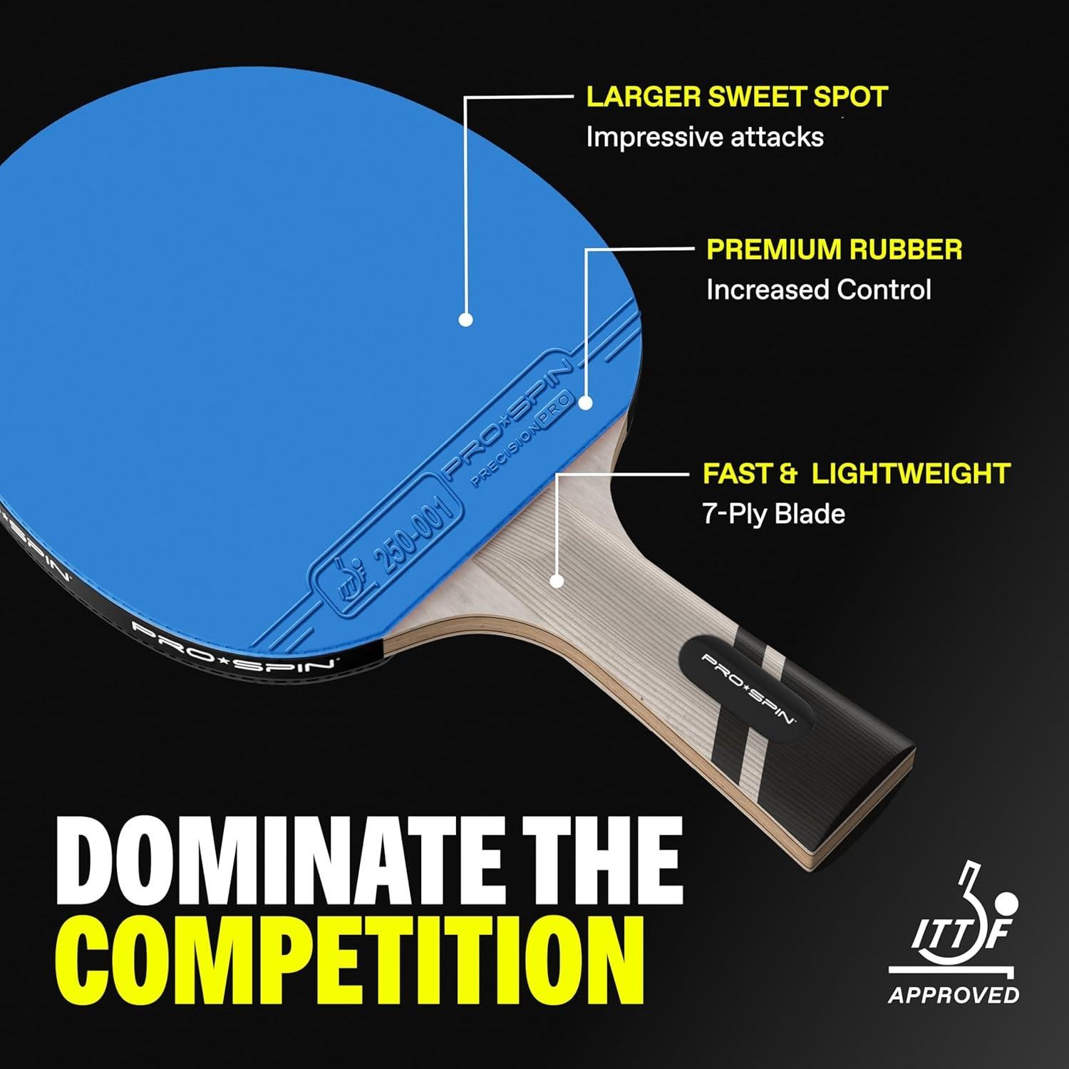 Palas de Ping Pong PRO-SPIN de Fibra de Carbono - Paquete de 4