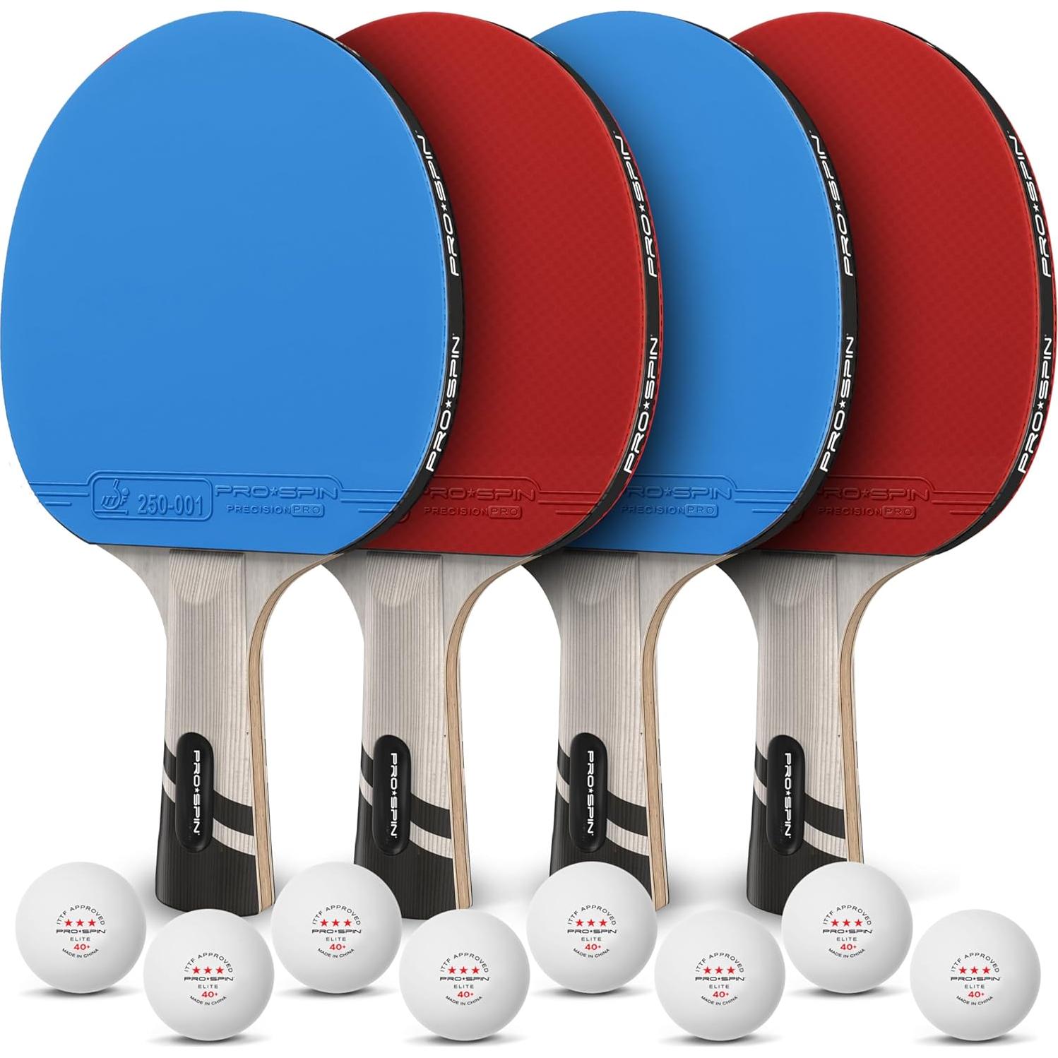 Palas de Ping Pong PRO-SPIN de Fibra de Carbono - Paquete de 4