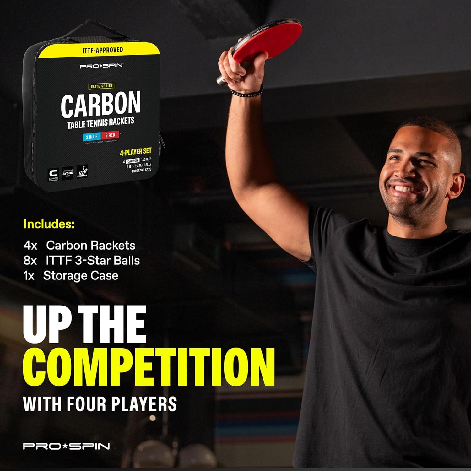 Palas de Ping Pong PRO-SPIN de Fibra de Carbono - Paquete de 4