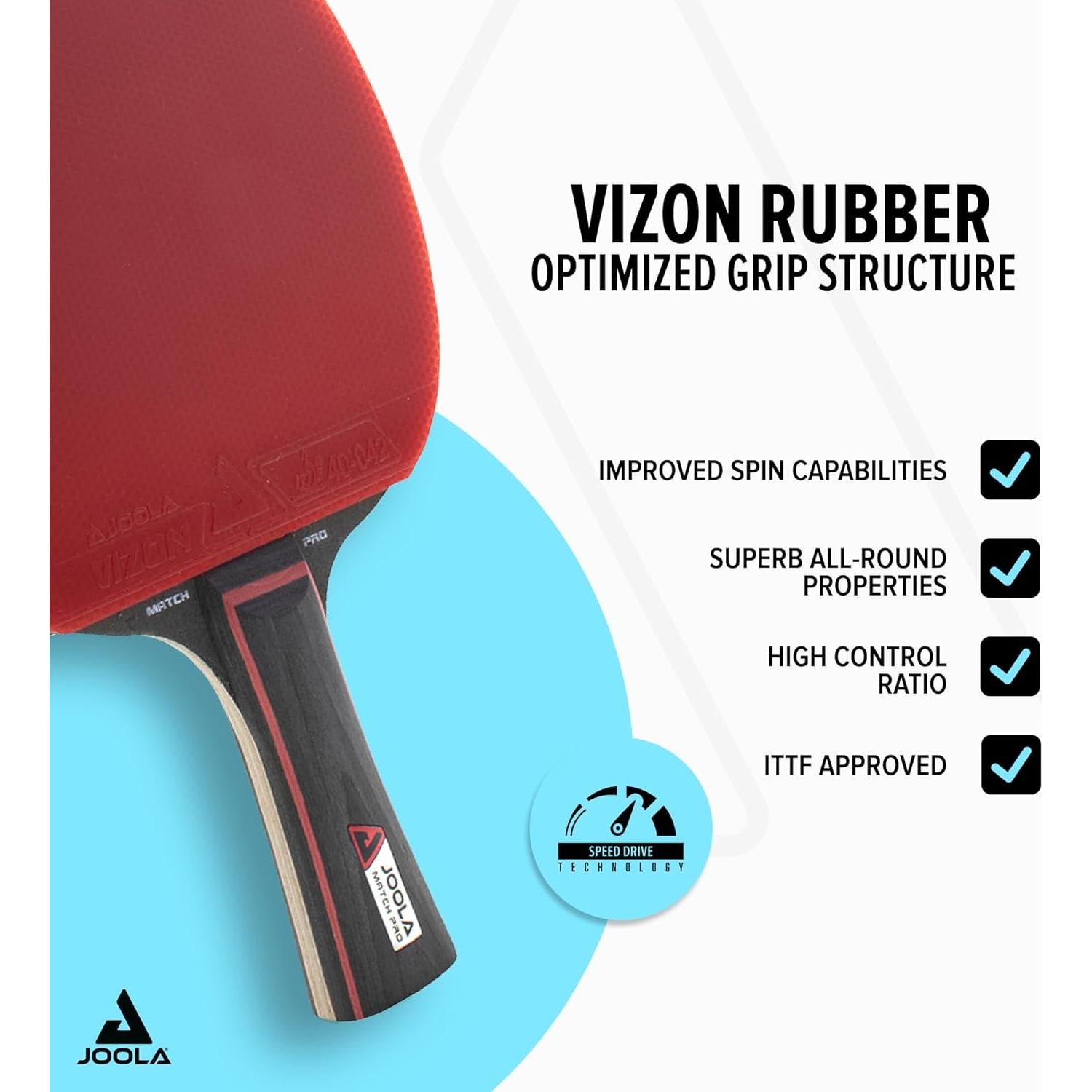Pala de Ping Pong JOOLA Match Pro - Mango Ergonómico 1.8mm