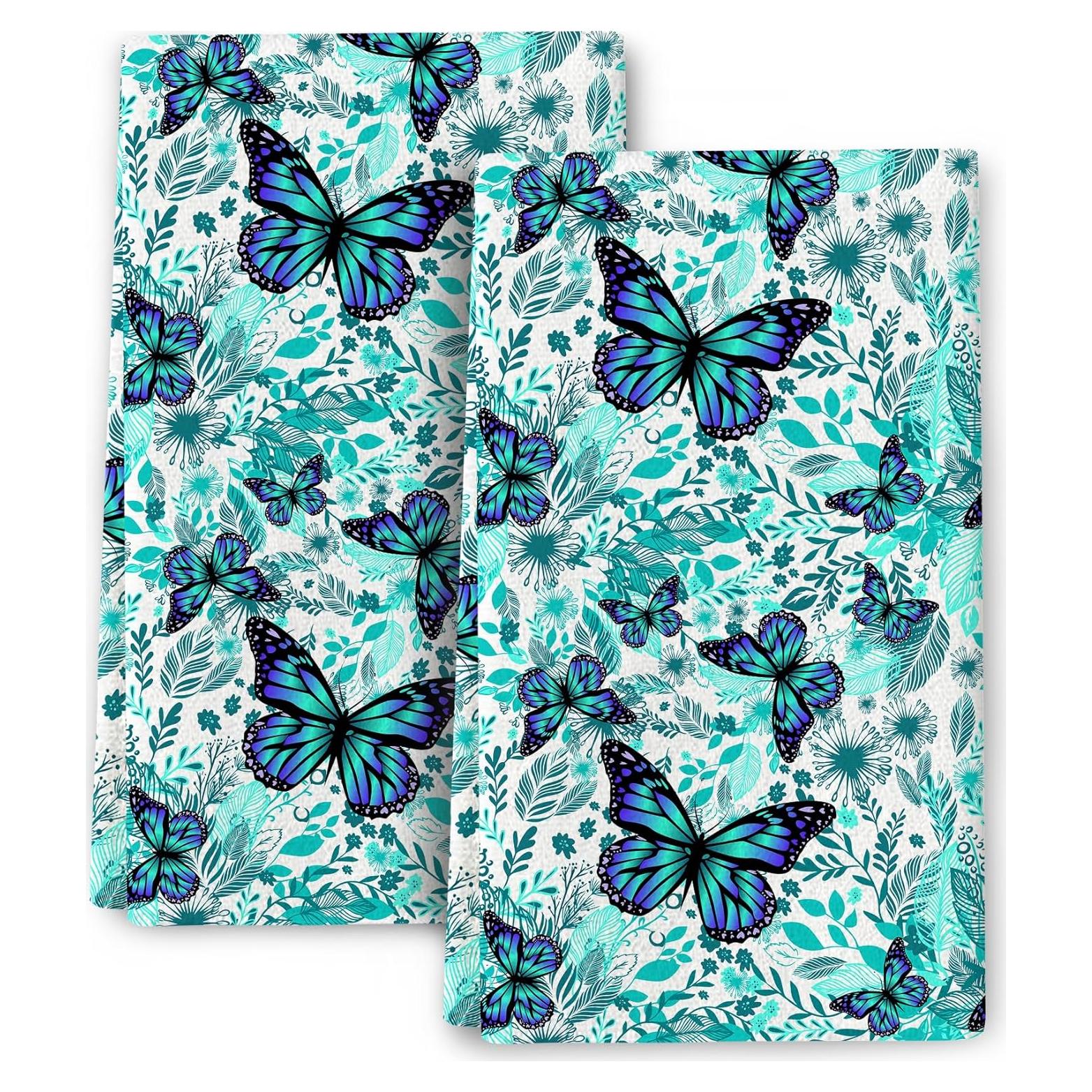 Juego de Toallas de Cocina Wovoto Mariposa Verde 2 Piezas 40x60cm