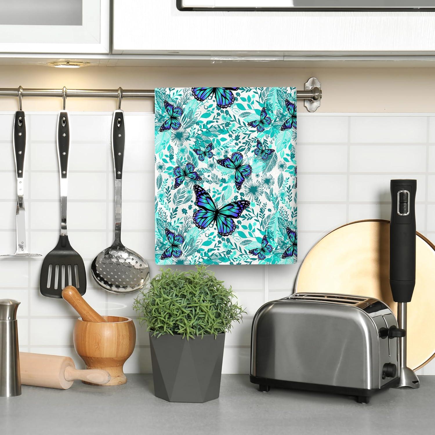 Juego de Toallas de Cocina Wovoto Mariposa Verde 2 Piezas 40x60cm