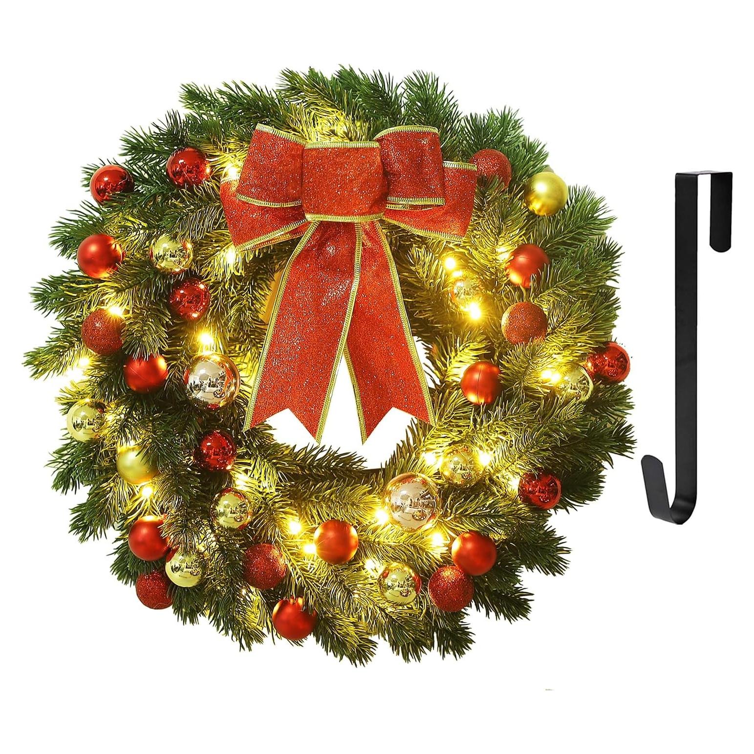 Corona de Navidad Iluminada 40 cm Juegoal con Lazo Rojo