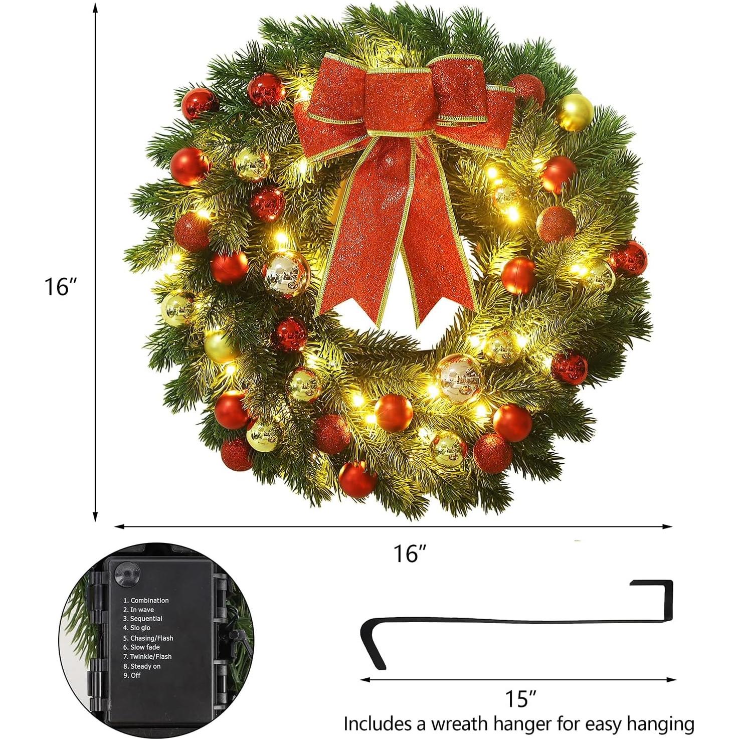 Corona de Navidad Iluminada 40 cm Juegoal con Lazo Rojo