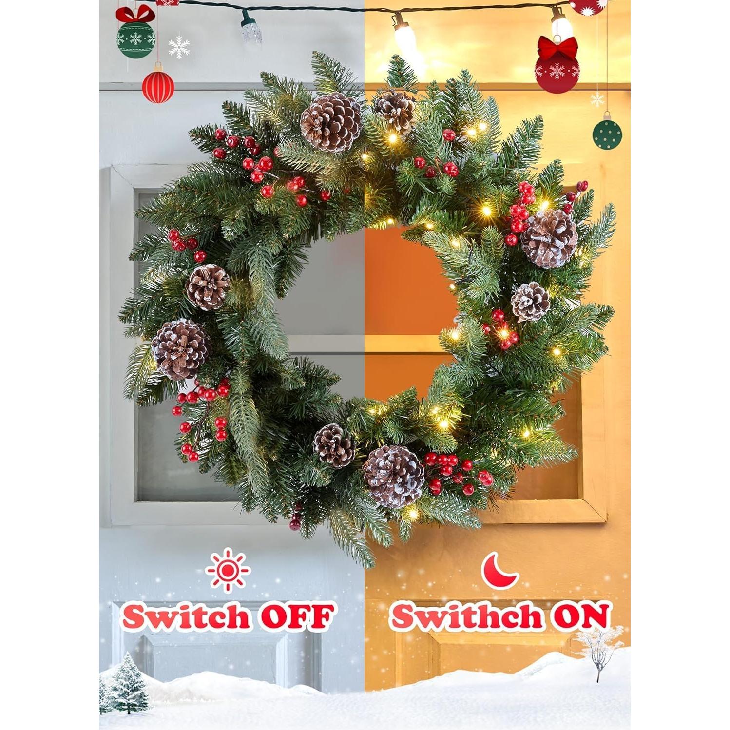 Corona Navideña Preiluminada Minetom 60 cm con Luces LED