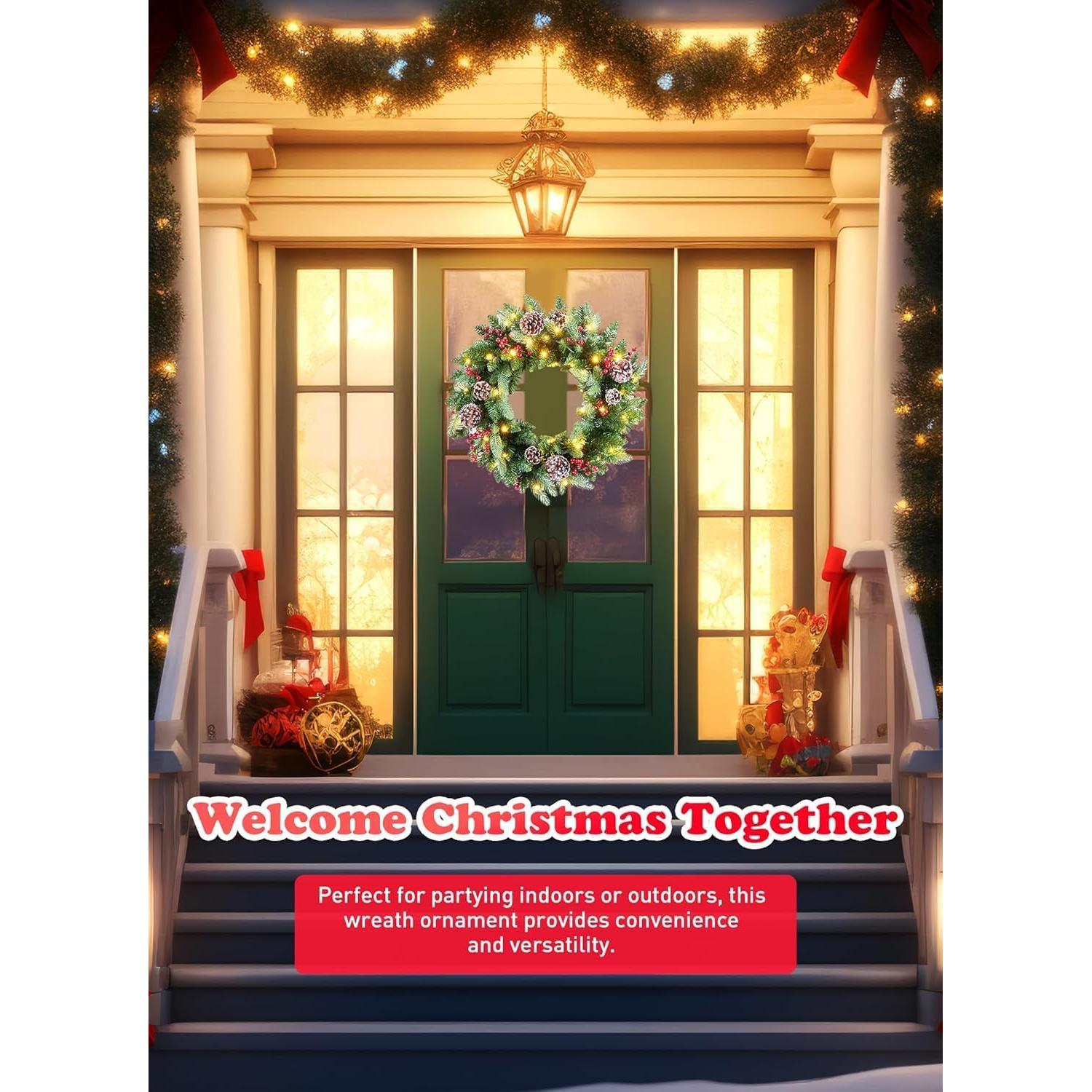 Corona Navideña Preiluminada Minetom 60 cm con Luces LED