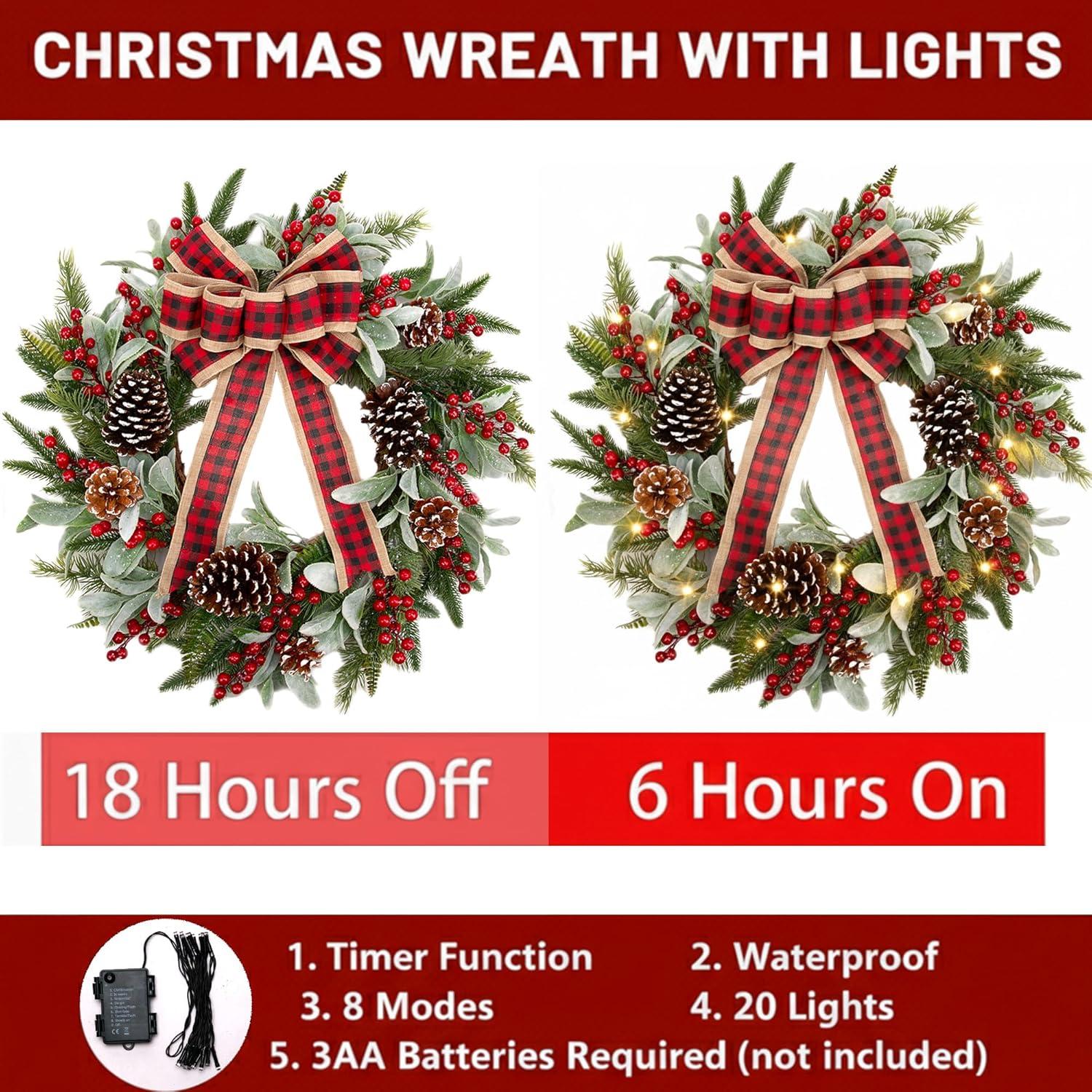 Corona de Navidad 60.96 cm VGIA con Luces LED y Decoración