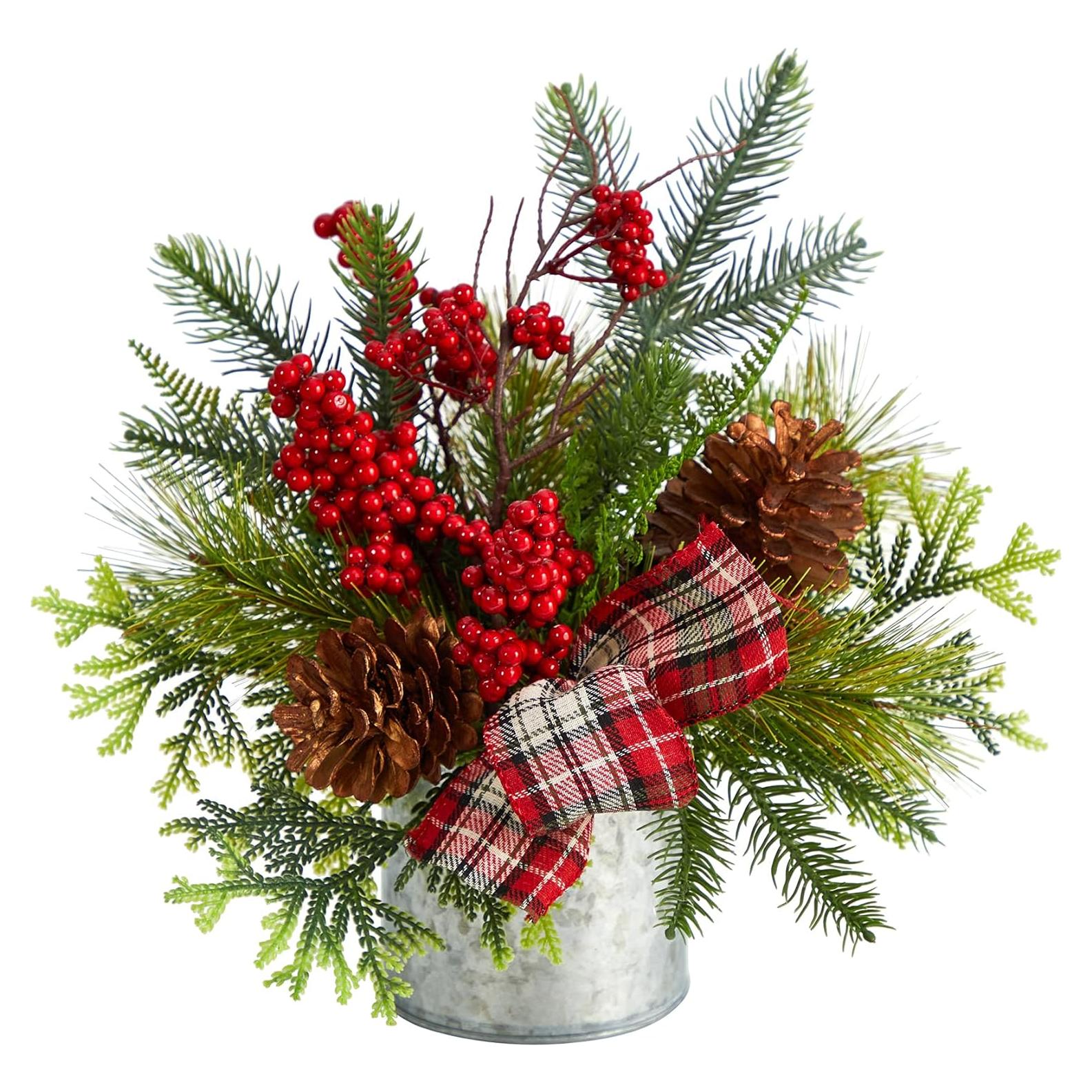 Arreglo Navideño Artificial Casi Natural 30cm con Piñas y Bayas