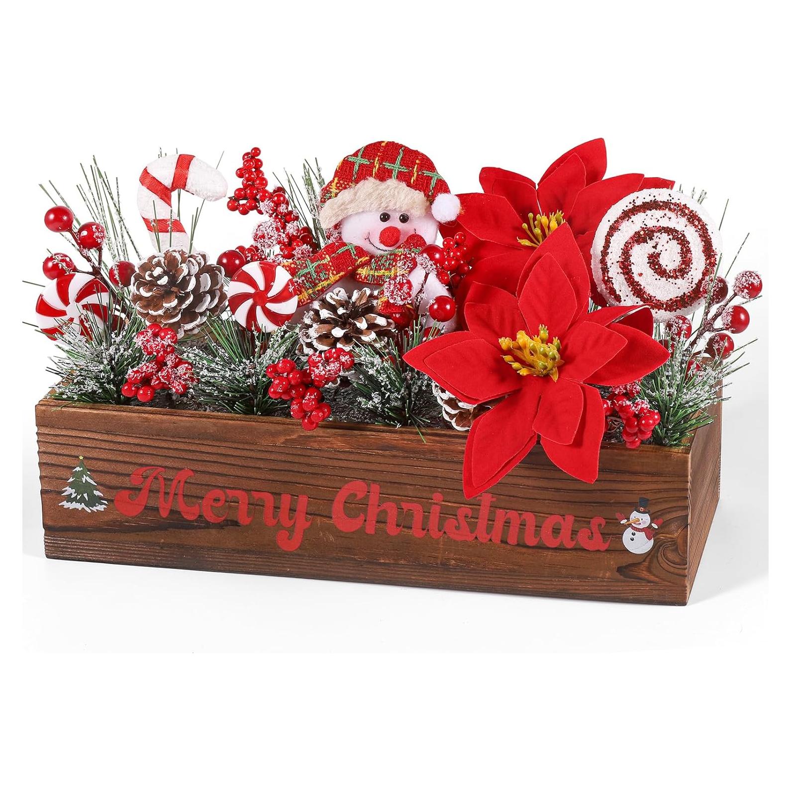 Centro de Mesa Navideño Dlerom con Arreglos Artificiales 32x10x8cm