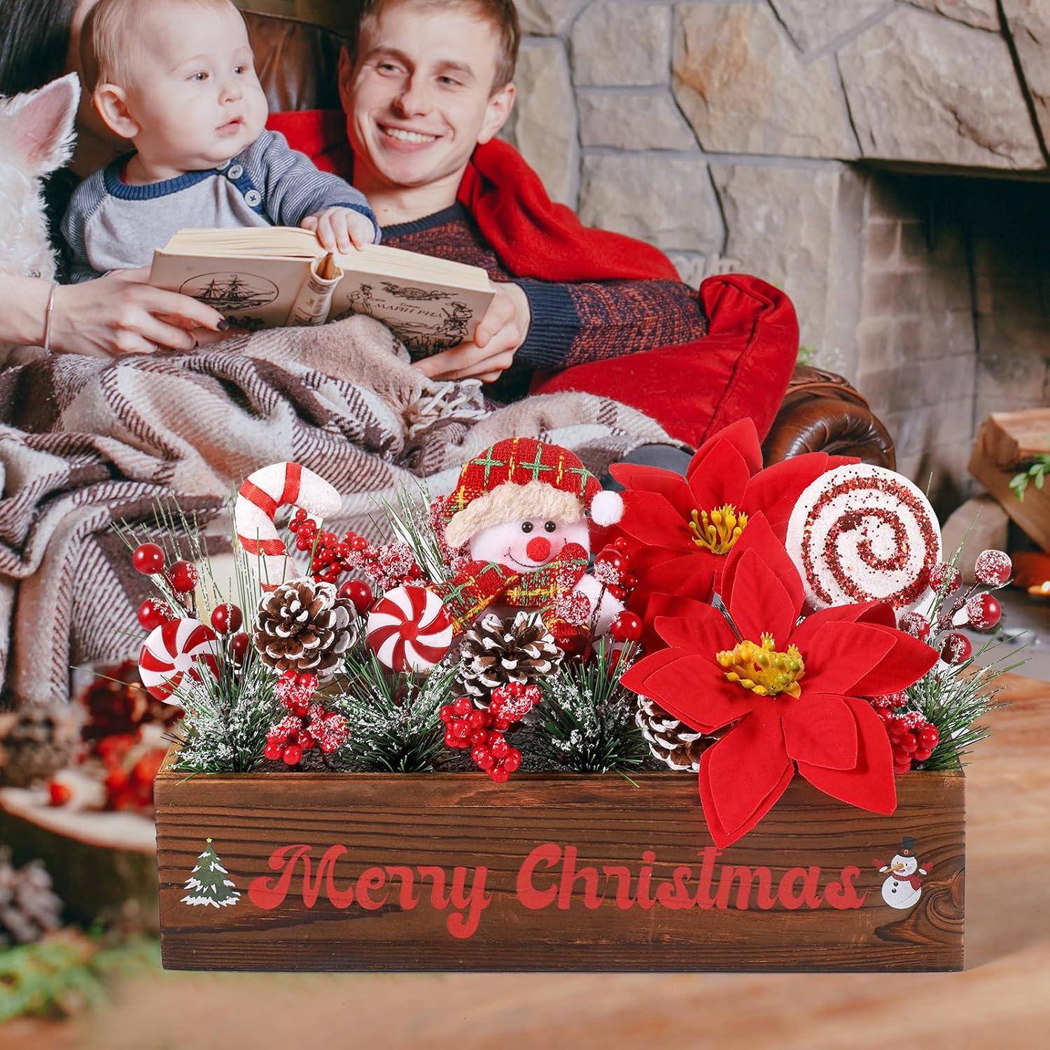 Centro de Mesa Navideño Dlerom con Arreglos Artificiales 32x10x8cm