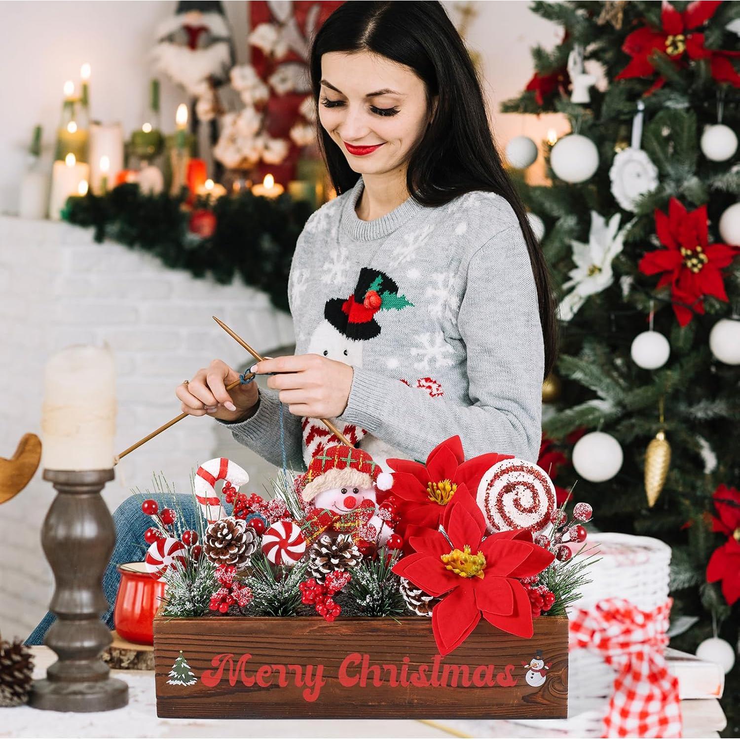 Centro de Mesa Navideño Dlerom con Arreglos Artificiales 32x10x8cm