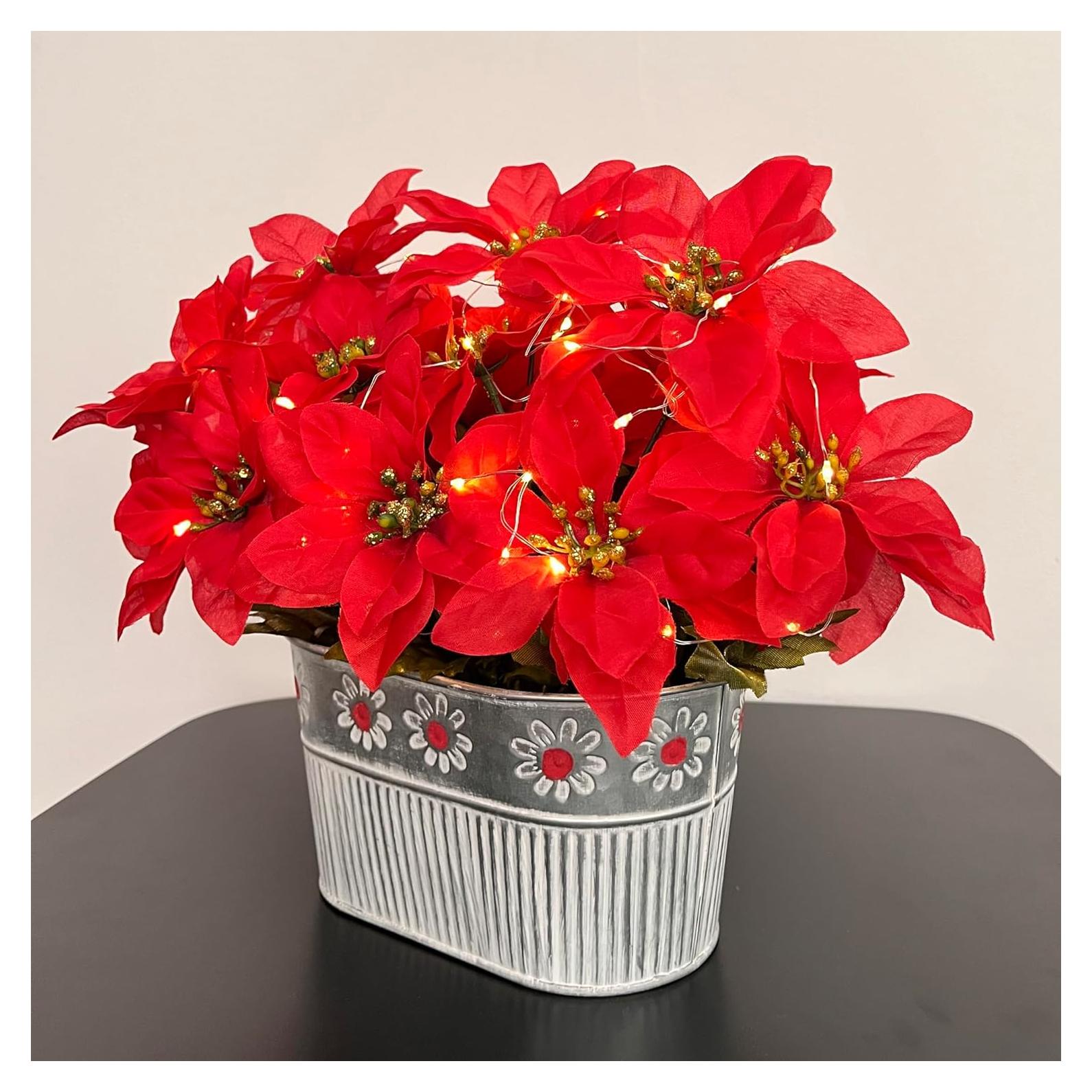 Centro de Mesa Navideño HOPEME con Poinsettias y Luces LED