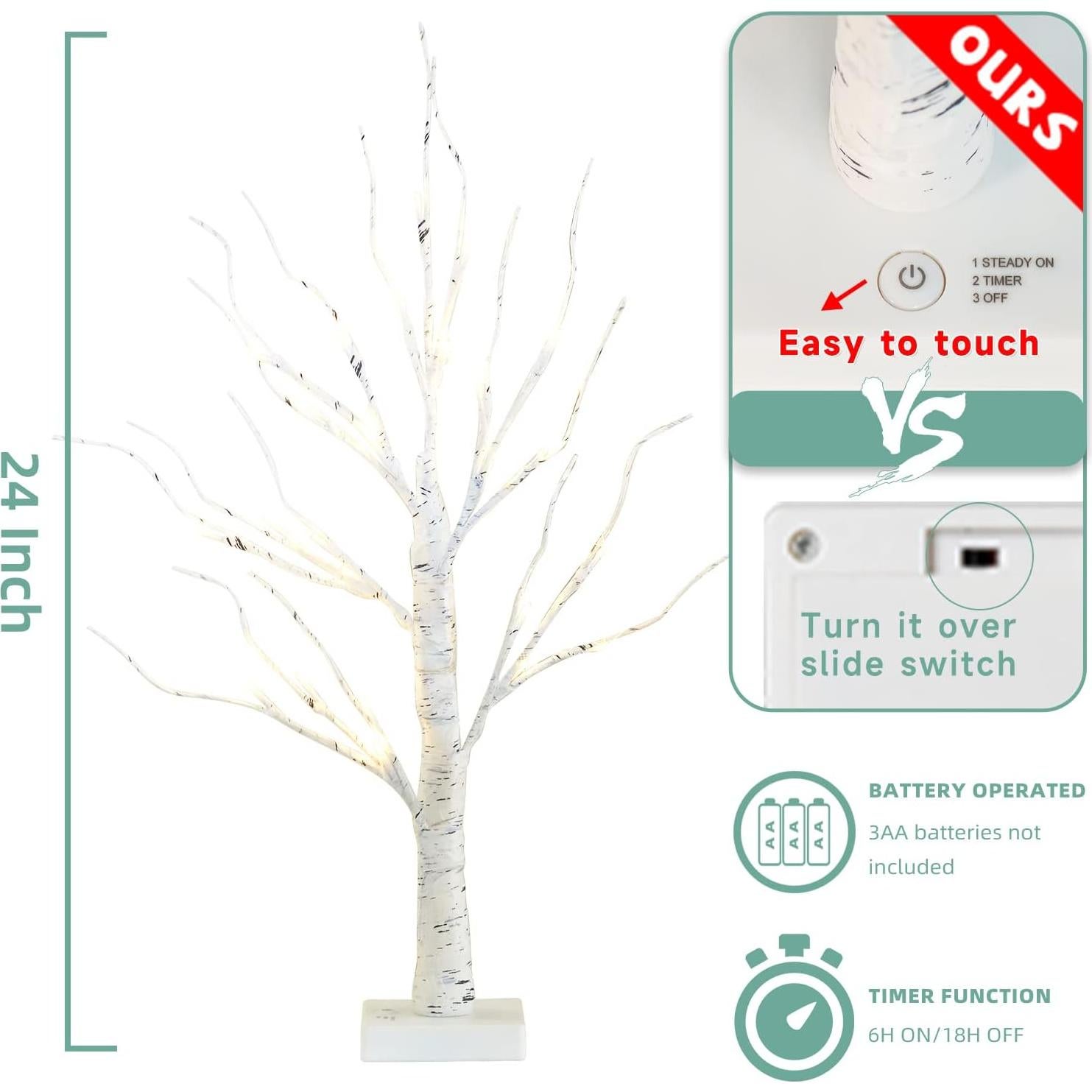EAMBRITE Árbol de Abedul Iluminado LED 0.61 m - Paquete de 4